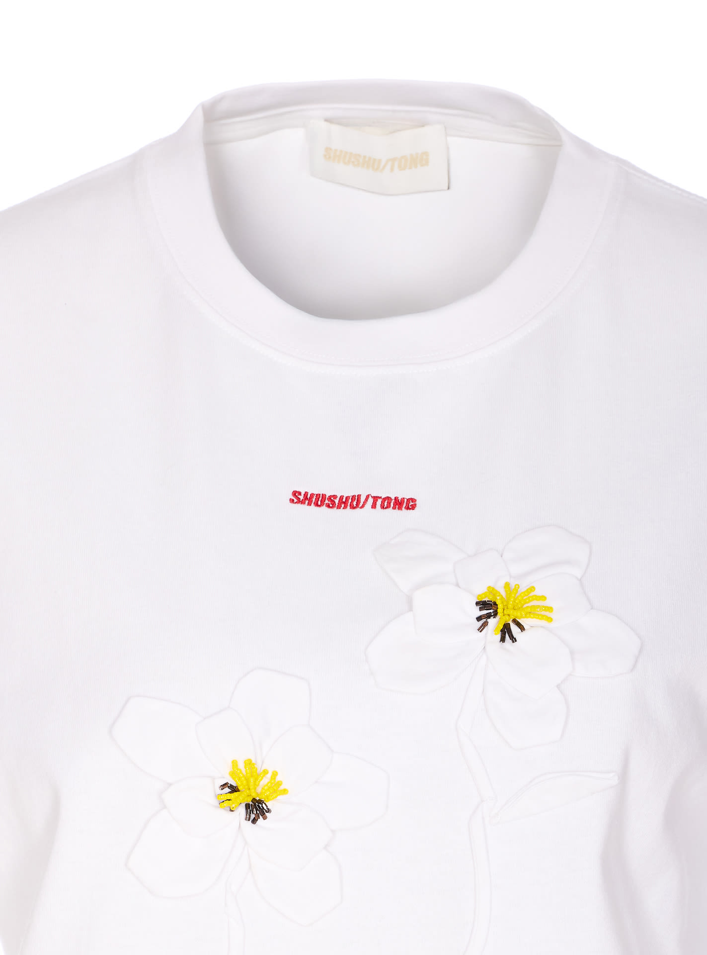 Shushu-tong Hand Sewn Flower T-shirt In White
