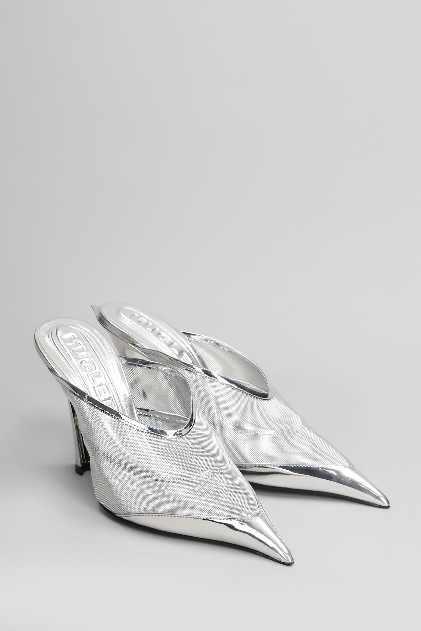 Mugler Slipper-mule In Silver Polyamide In White