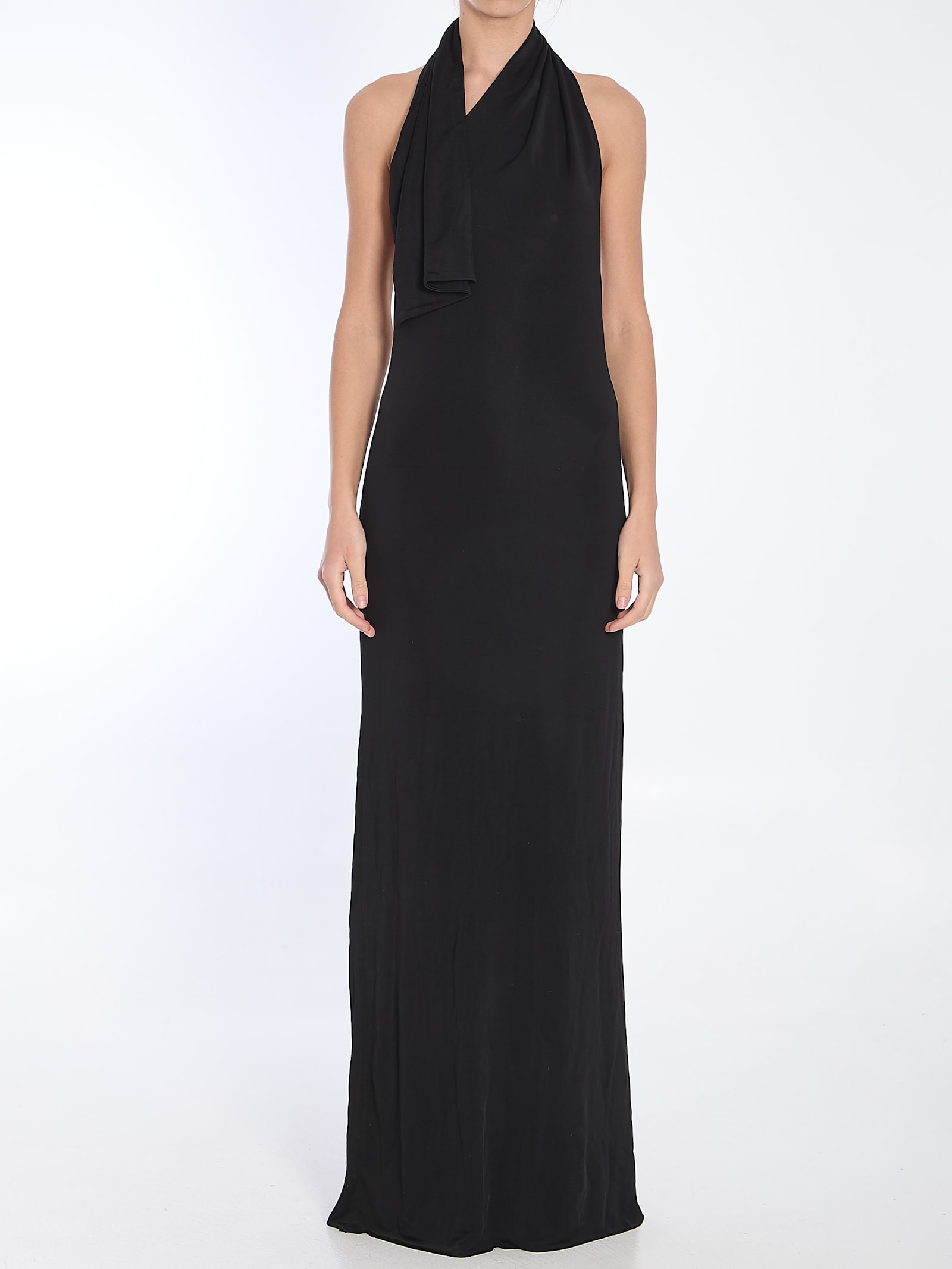 Khaite Coraline Knit Halter Maxi Dress In Black