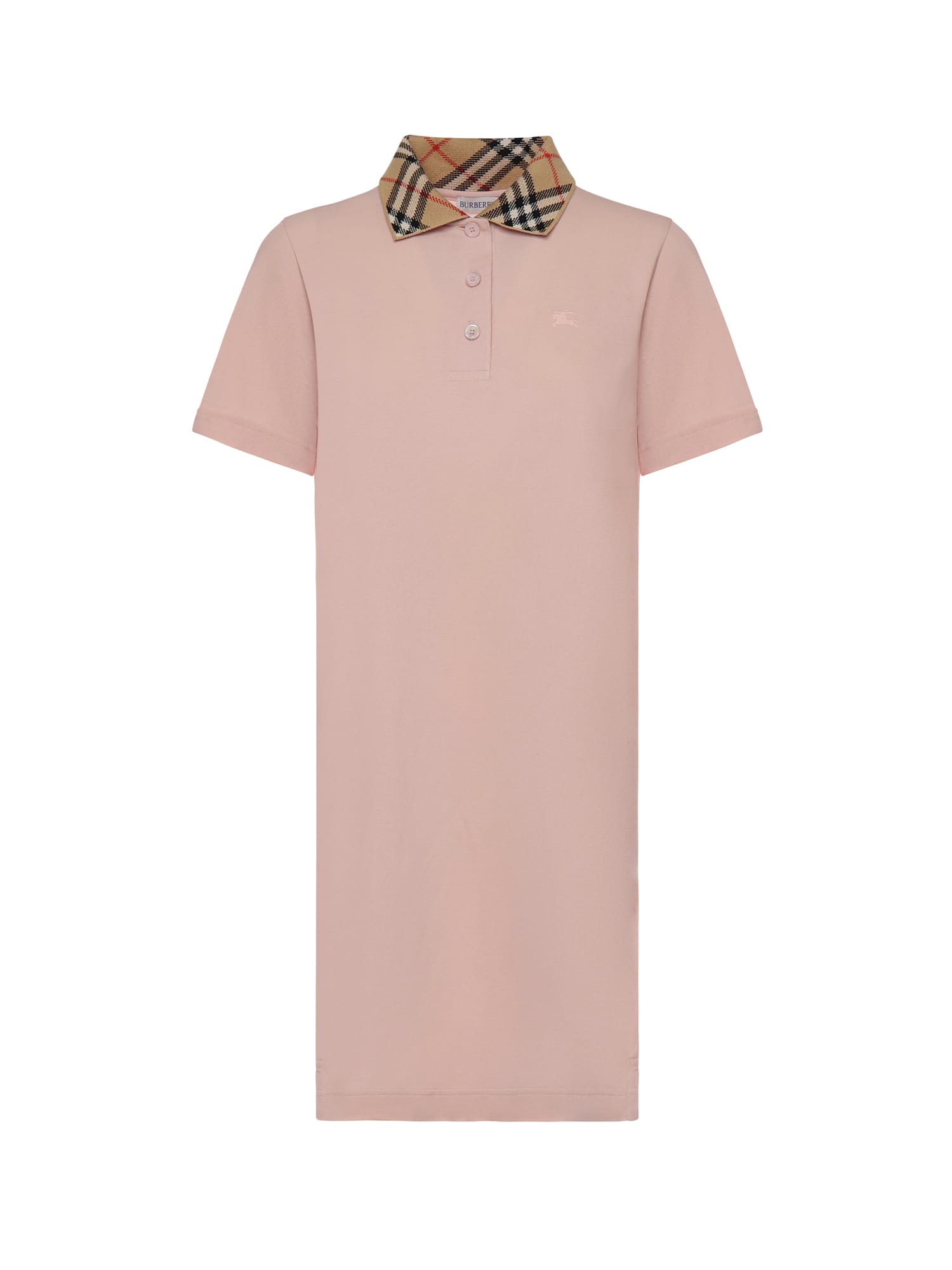 Burberry Piquet Polo Dress Checked Collar Short Sleeves In Pink