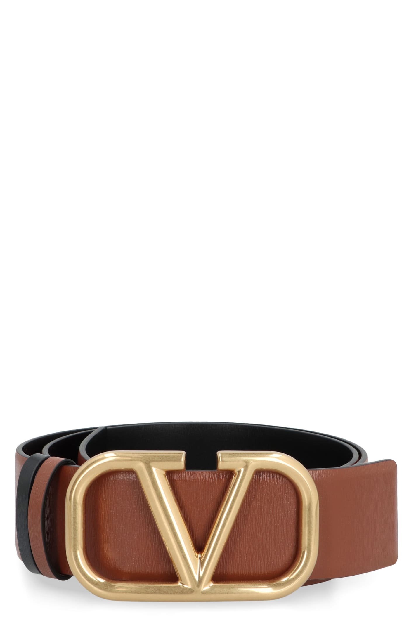 Shop Valentino Garavani - Reversible Leather Belt In Brown