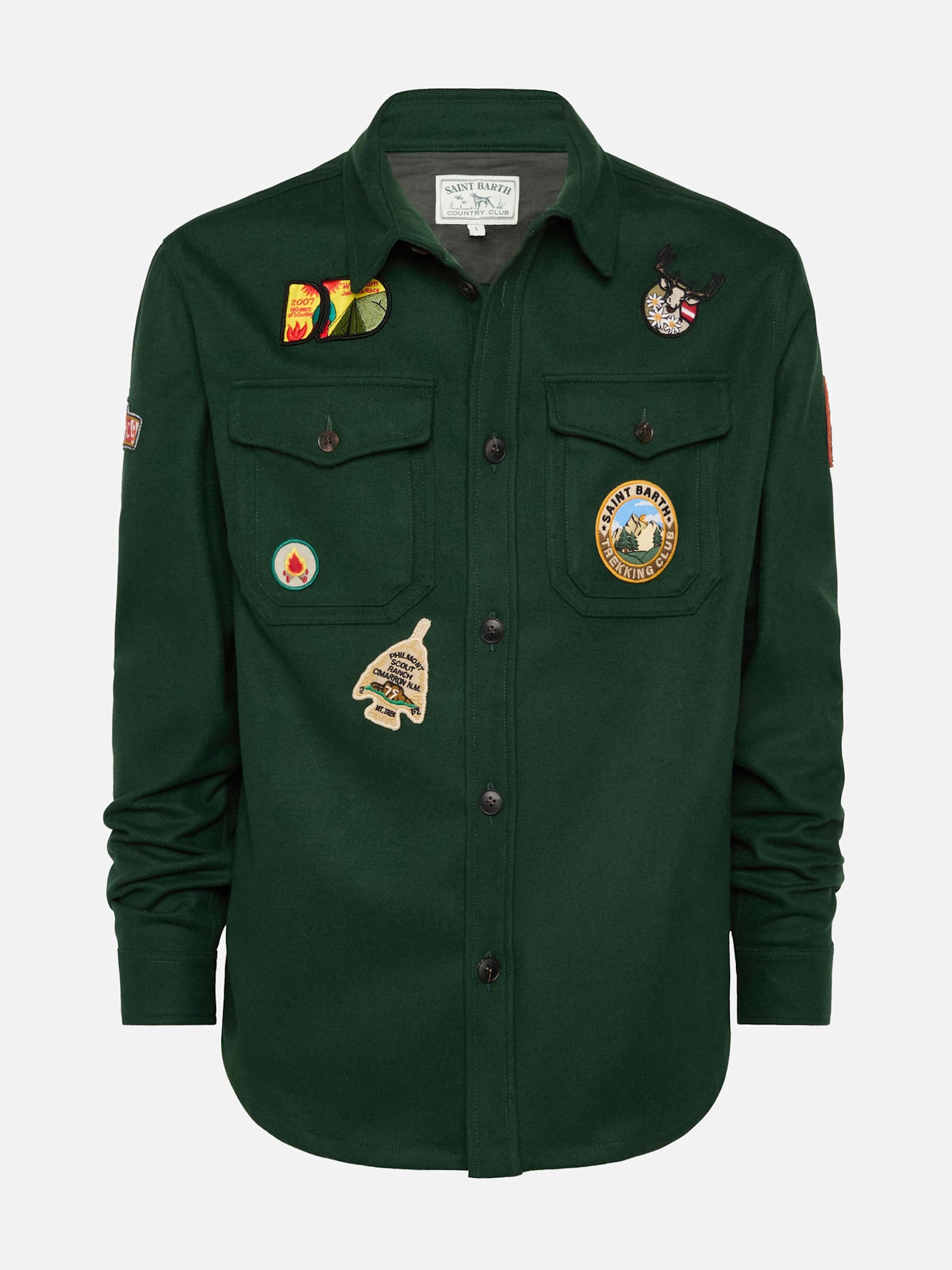 Mc2 Saint Barth Wooly Green Overshirt Burton With Pockets And Patches In Green