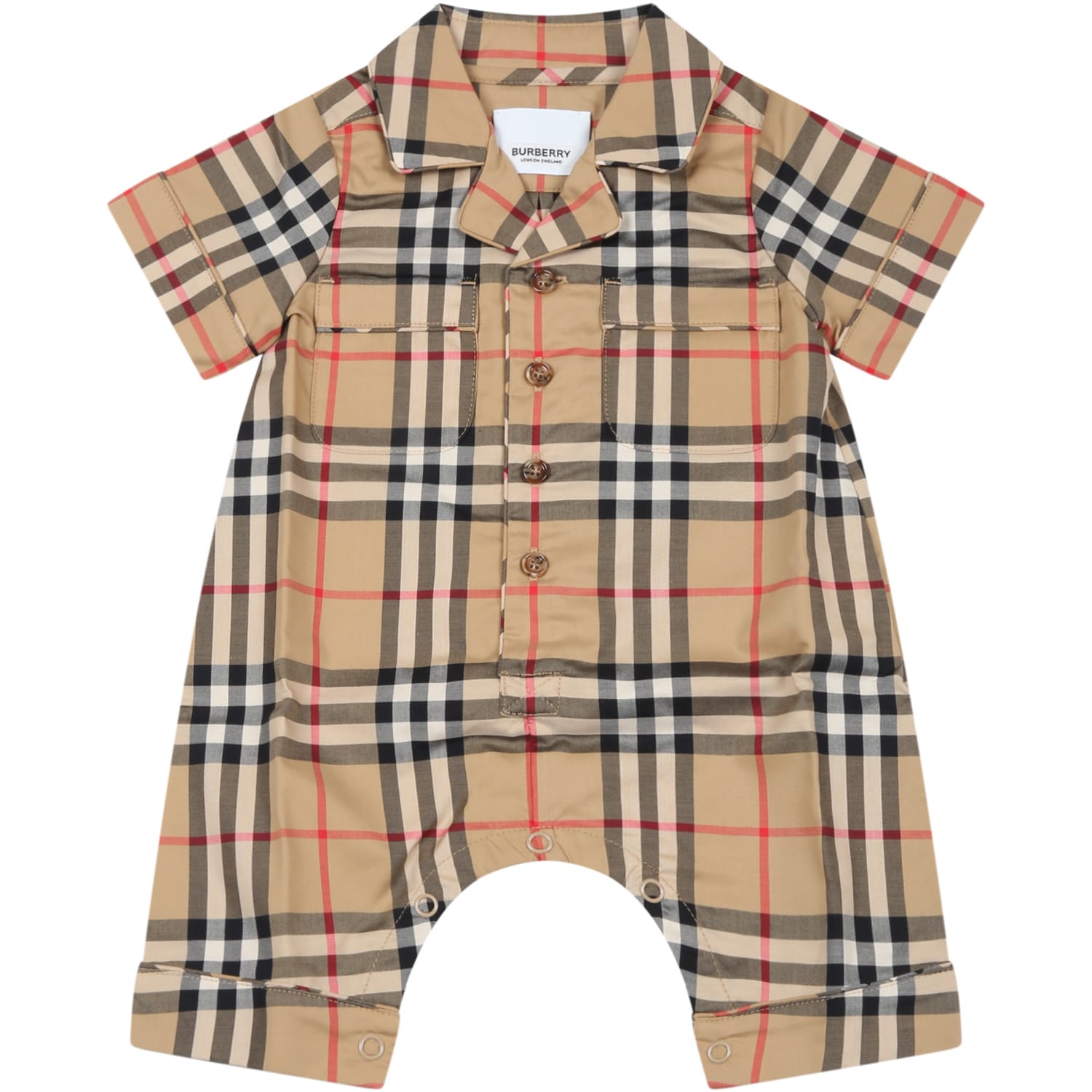 Burberry Beige Babygrow For Babies With Iconic Vintage Check