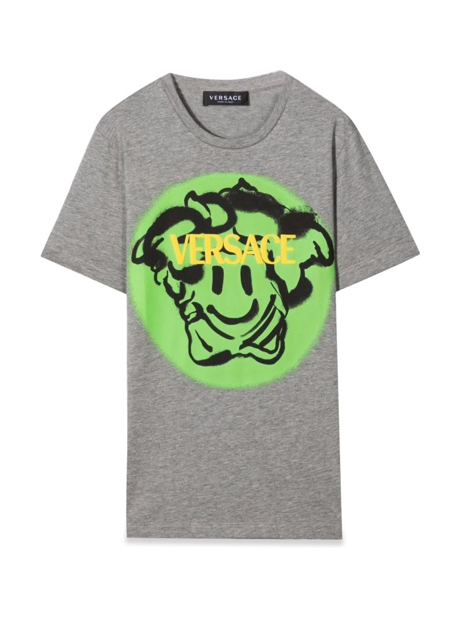 Versace Kids' T-shirt Jersey + St. Medusa Emoji-logo In Grey