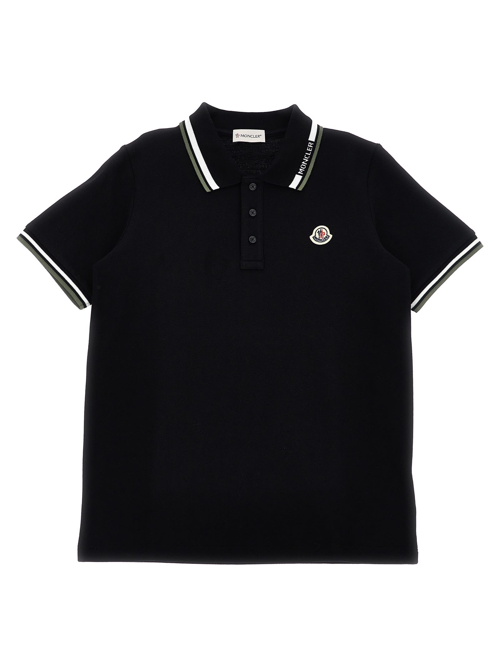 Moncler Kid - Tricolour-trimmed Cotton Piquet Polo Shirt In Black