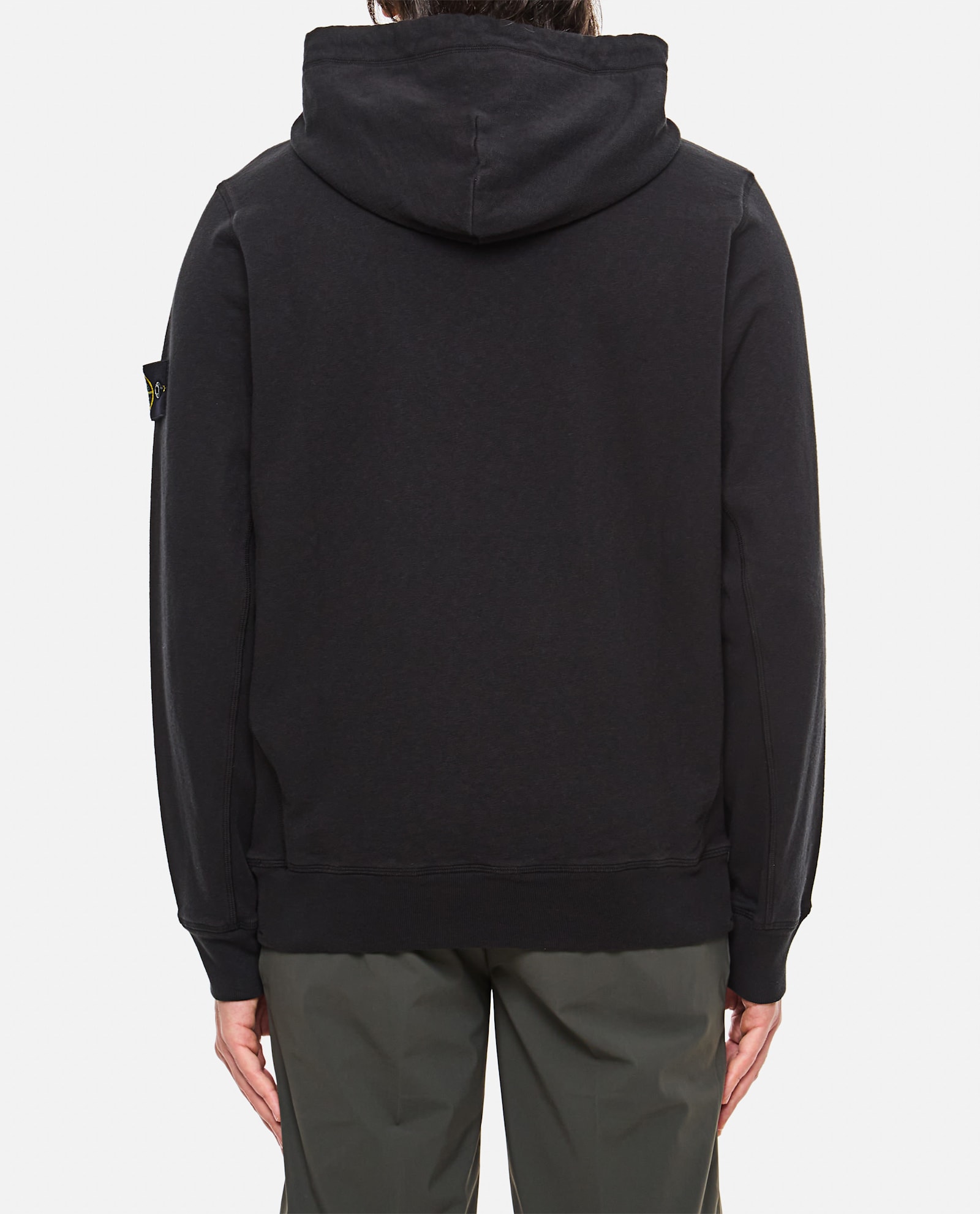 Stone Island Organic Cotton Fleece Hoodie In Black