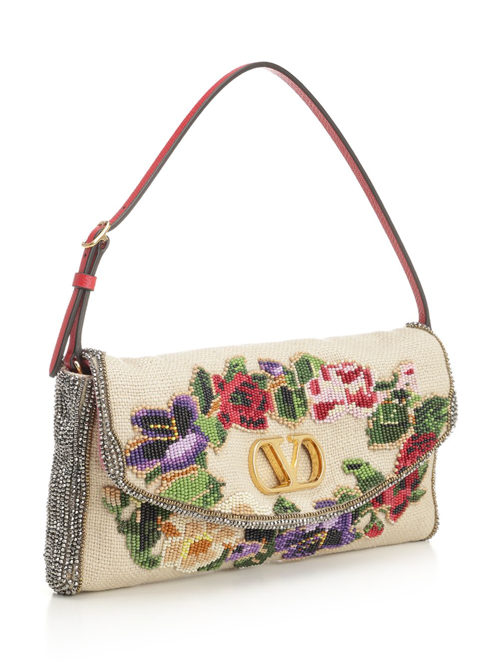 Valentino Small Vain Soft Shoulder Bag Embroidered In Multi
