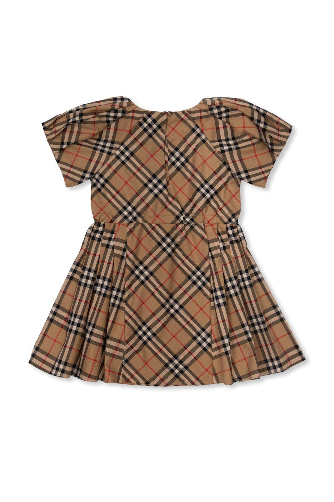 Shop Burberry Checked Short-sleeved Dress In Archive Beige Ip Chk