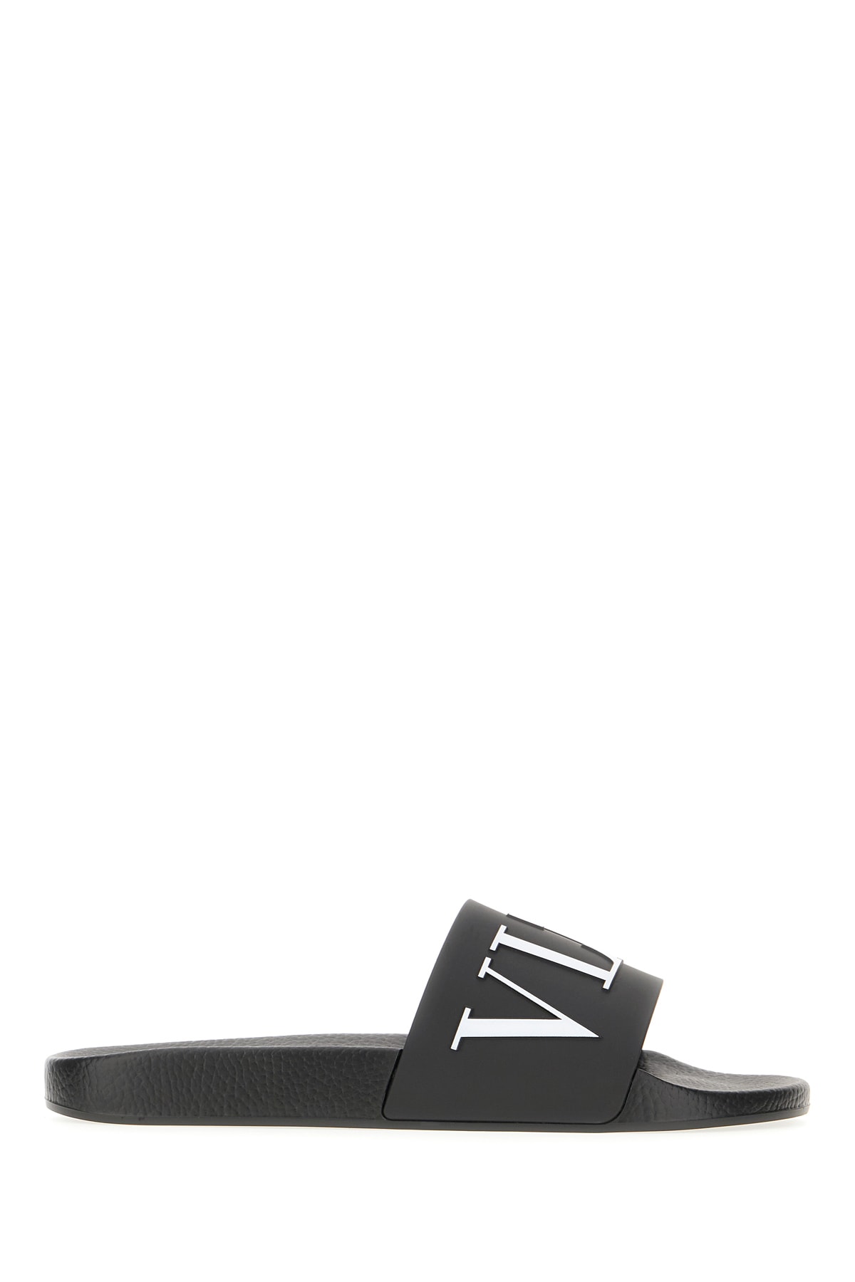 Shop Valentino Black Rubber Slippers In Nero Bianco