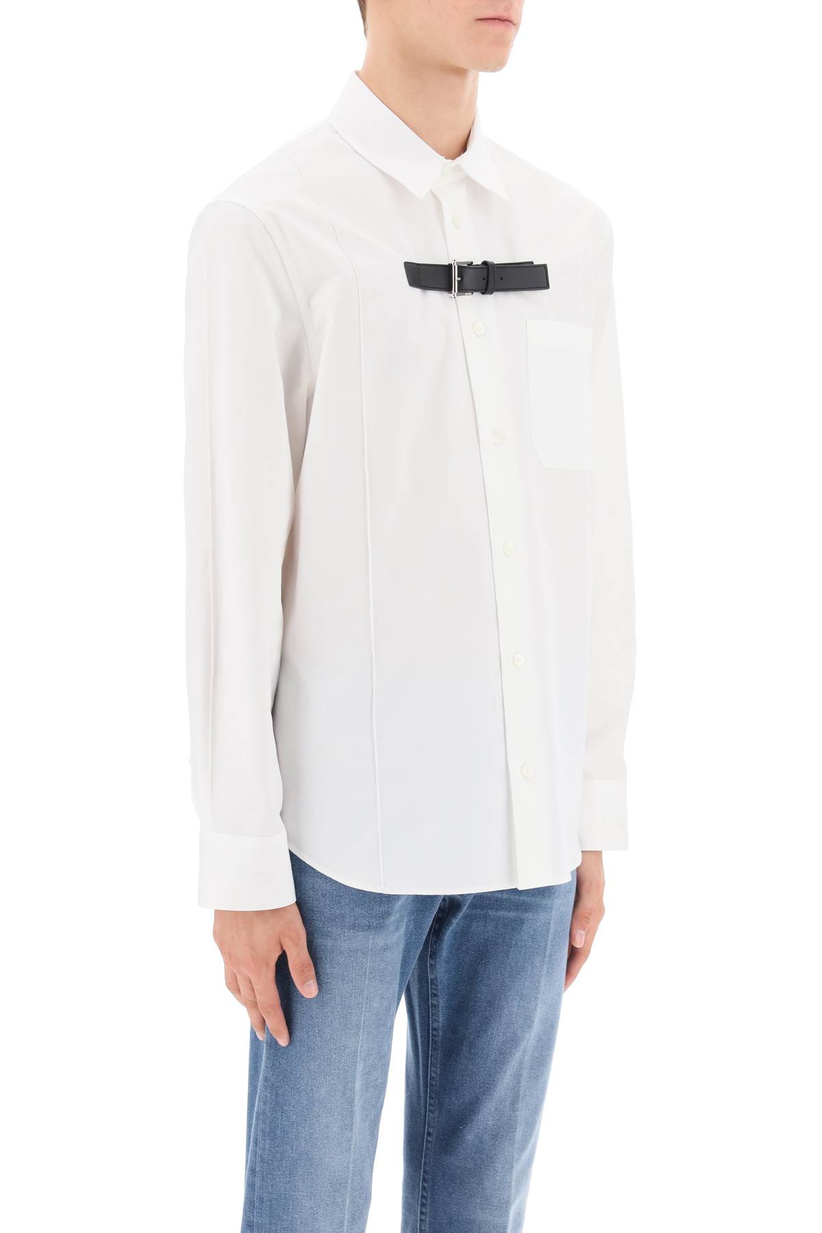 Shop Versace Leather Strap Shirt In Optical White (white)