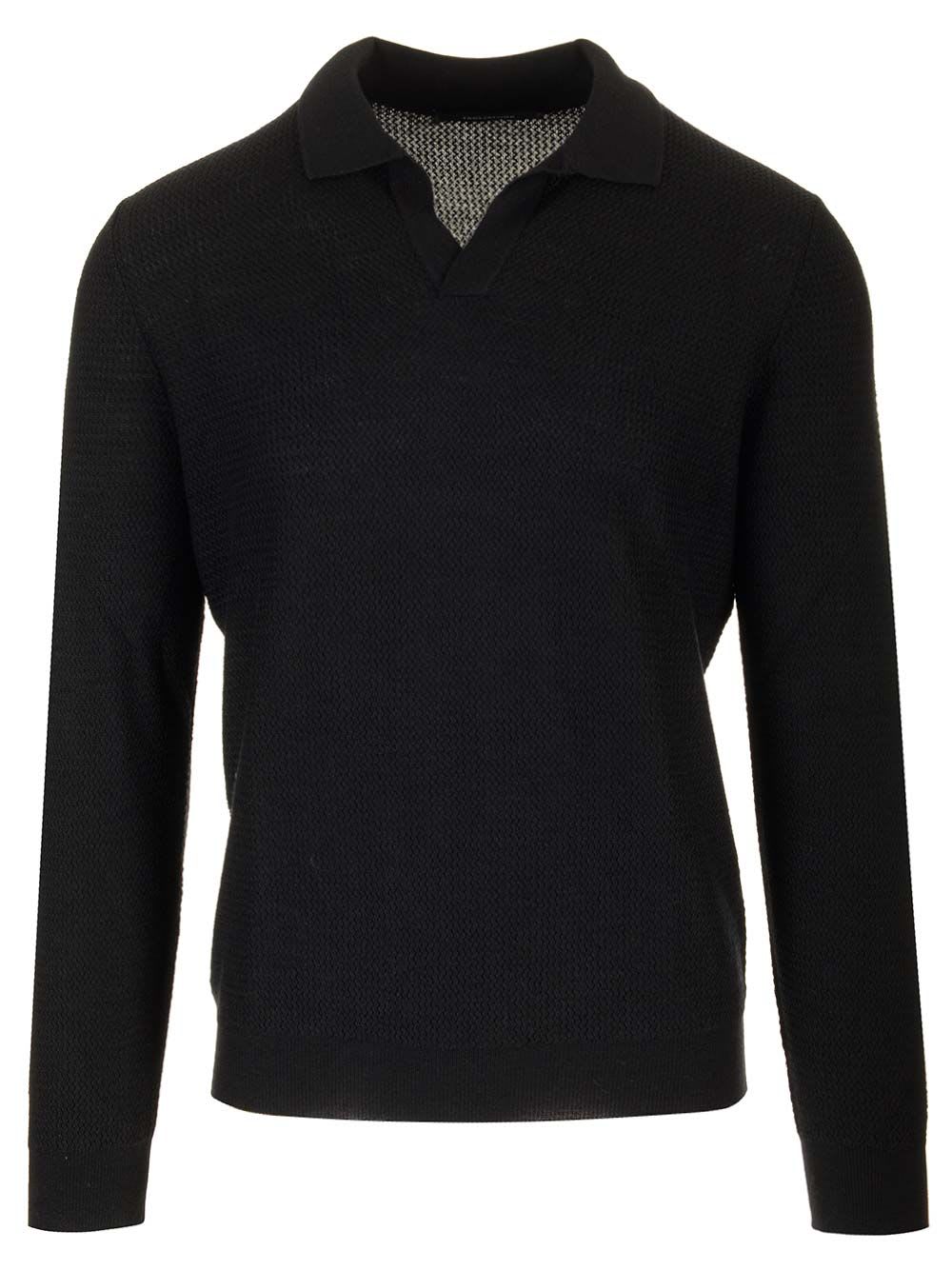 Shop Tagliatore Wool And Silk Polo Shirt In Black