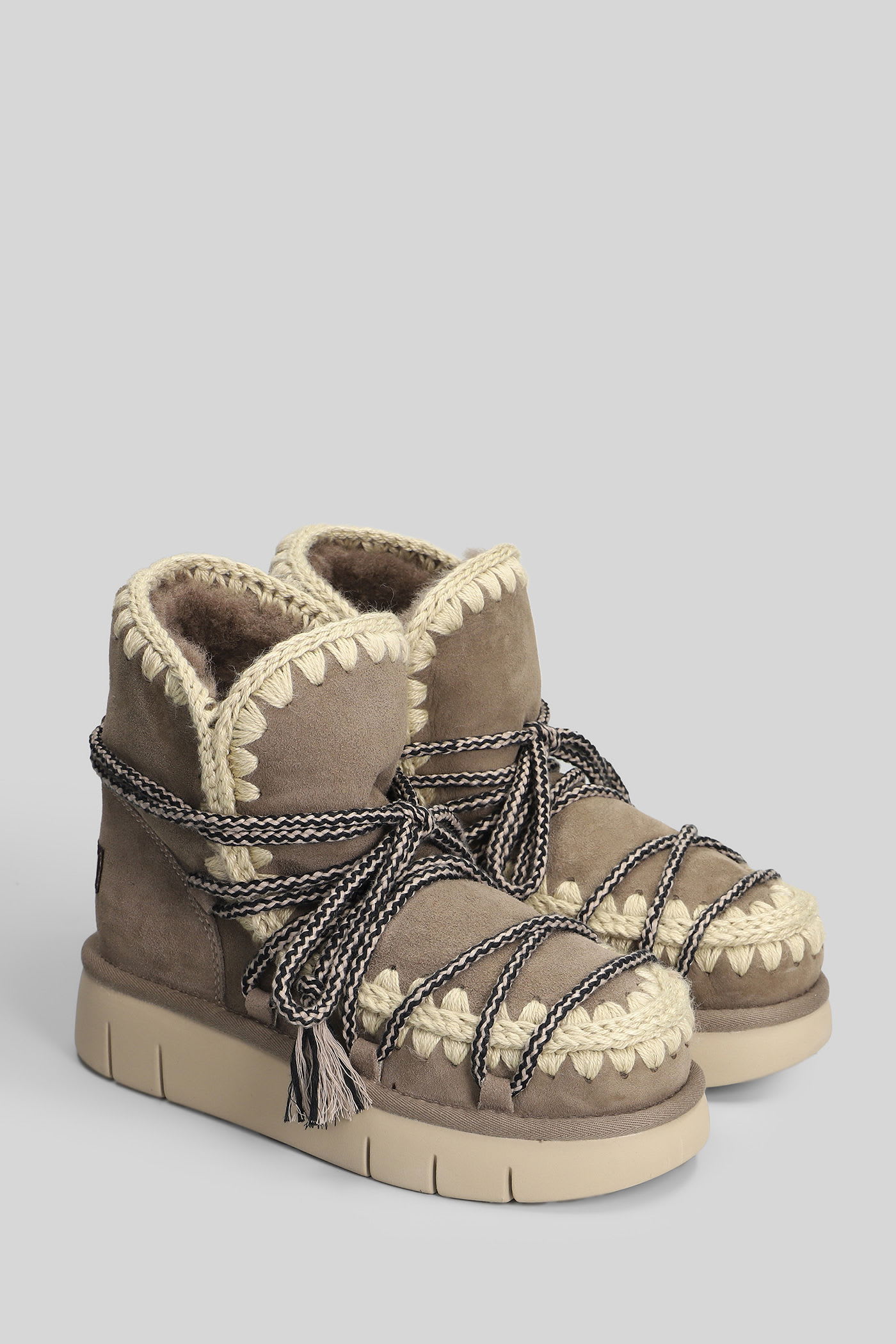 Mou Bounce Boot Scoubied High Heels Ankle Boots In Grey Suede In Gray