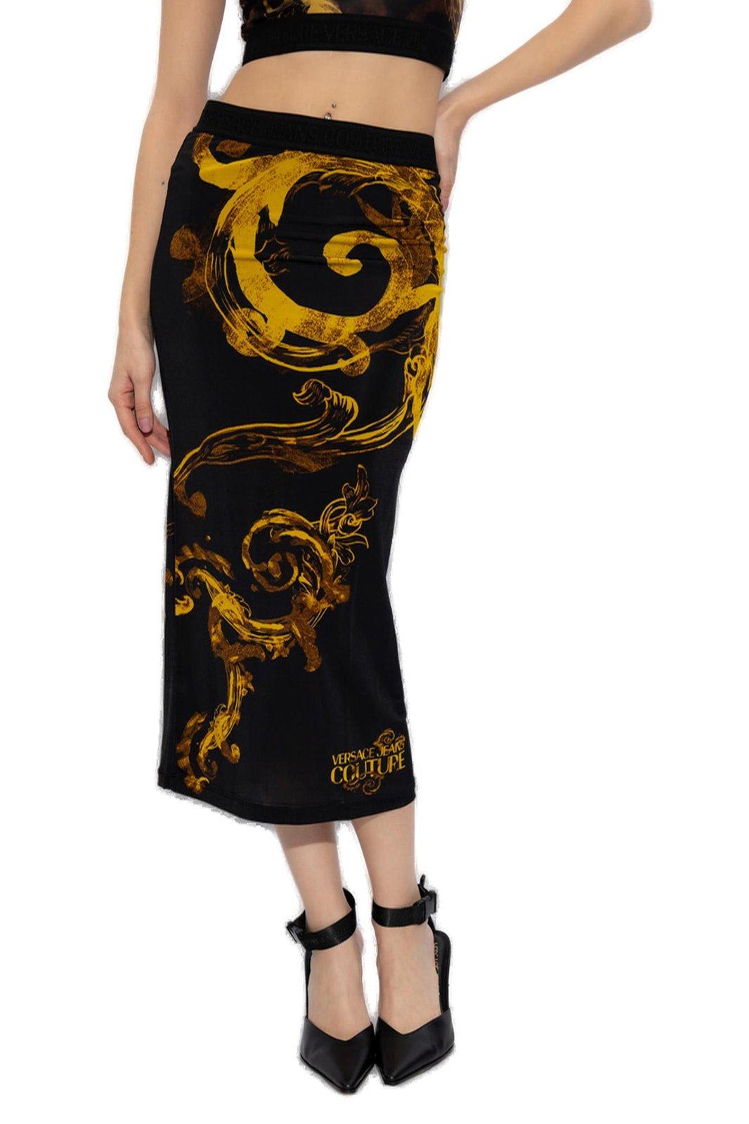 Shop Versace Jeans Couture Barocco Print Midi Skirt In Black