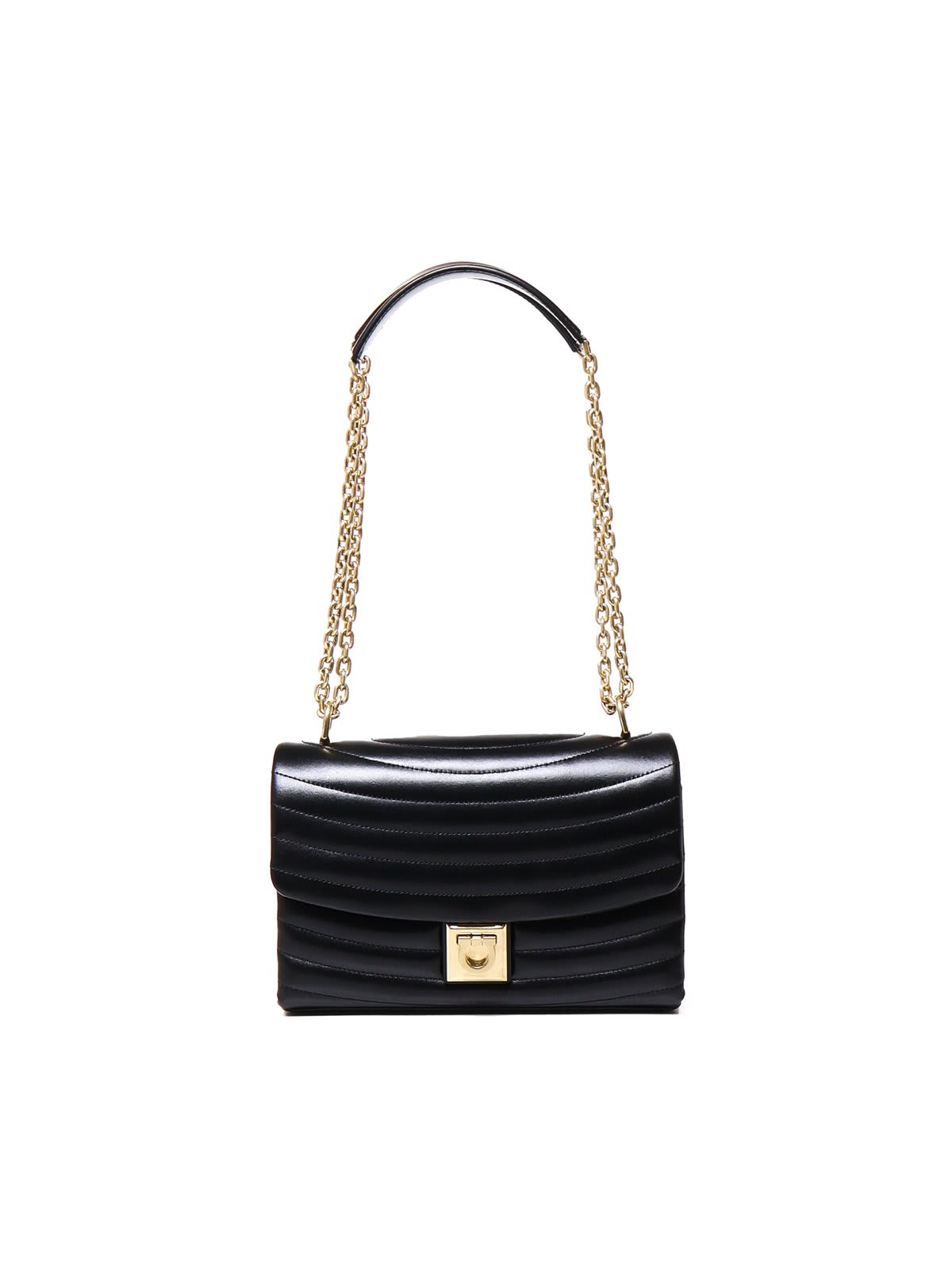 Shop Ferragamo Medium Quilted Chain-linked Shoulder Bag In Nero