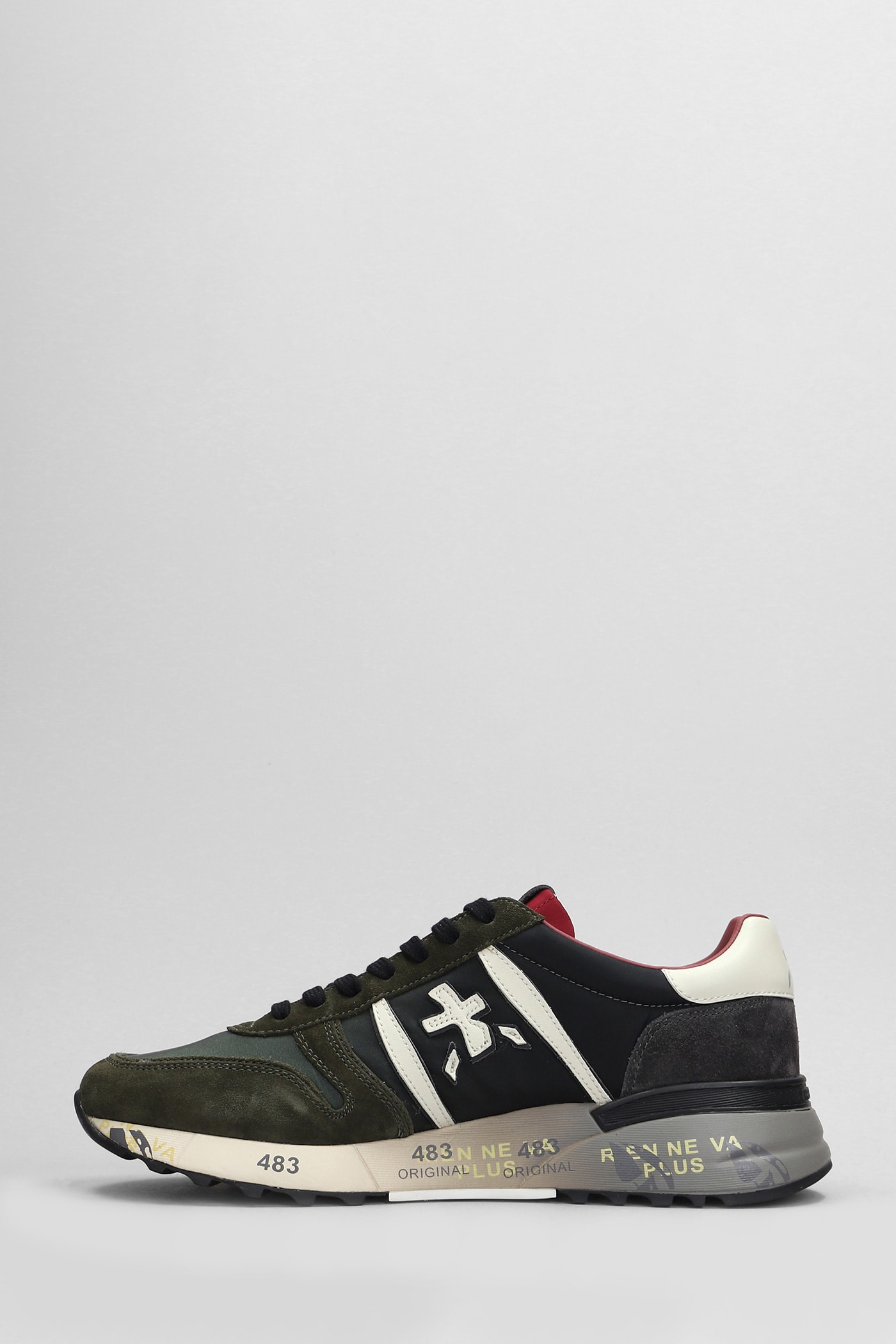 Shop Premiata Lander Sneakers In Green Suede And Fabric