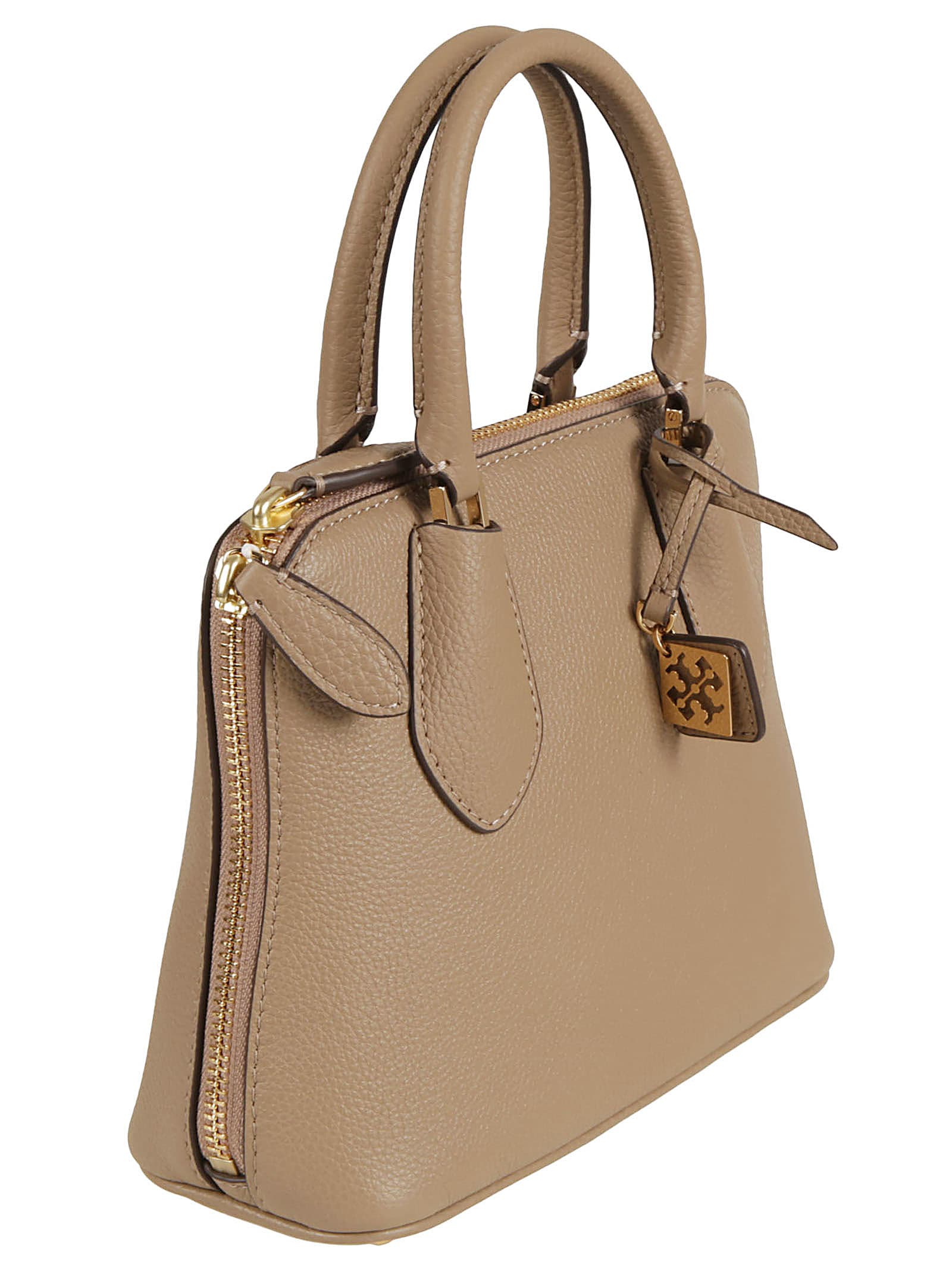 Shop Tory Burch Swing Mini Bag In Beige Leather In Taupe Oak