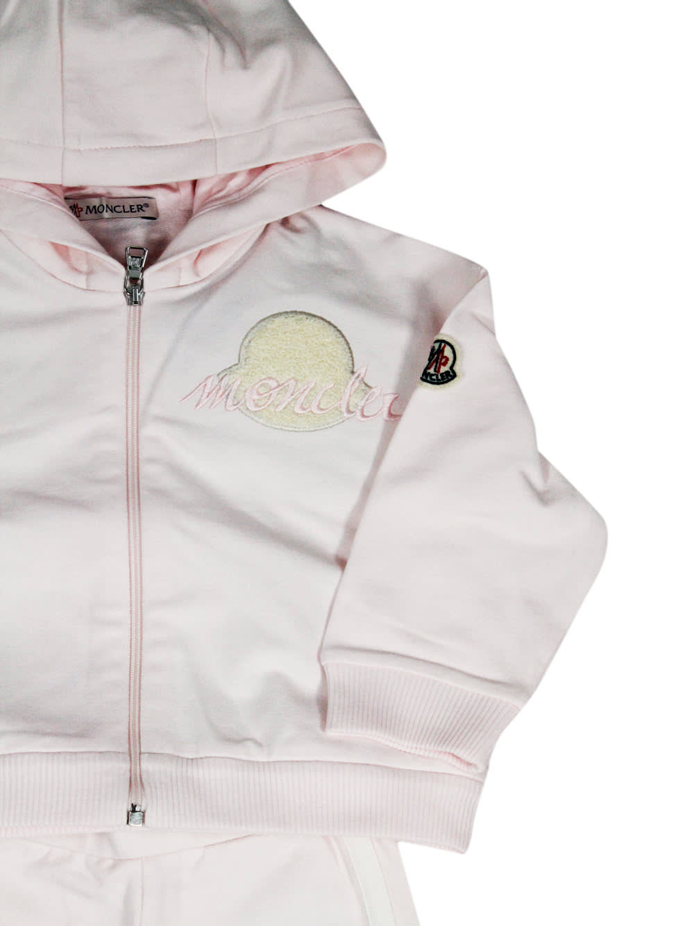 Shop Moncler Complete With Zip-up Sweatshirt With Long-sleeved Hood In Fine Cotton And Trousers With Elastic Wais In Pink
