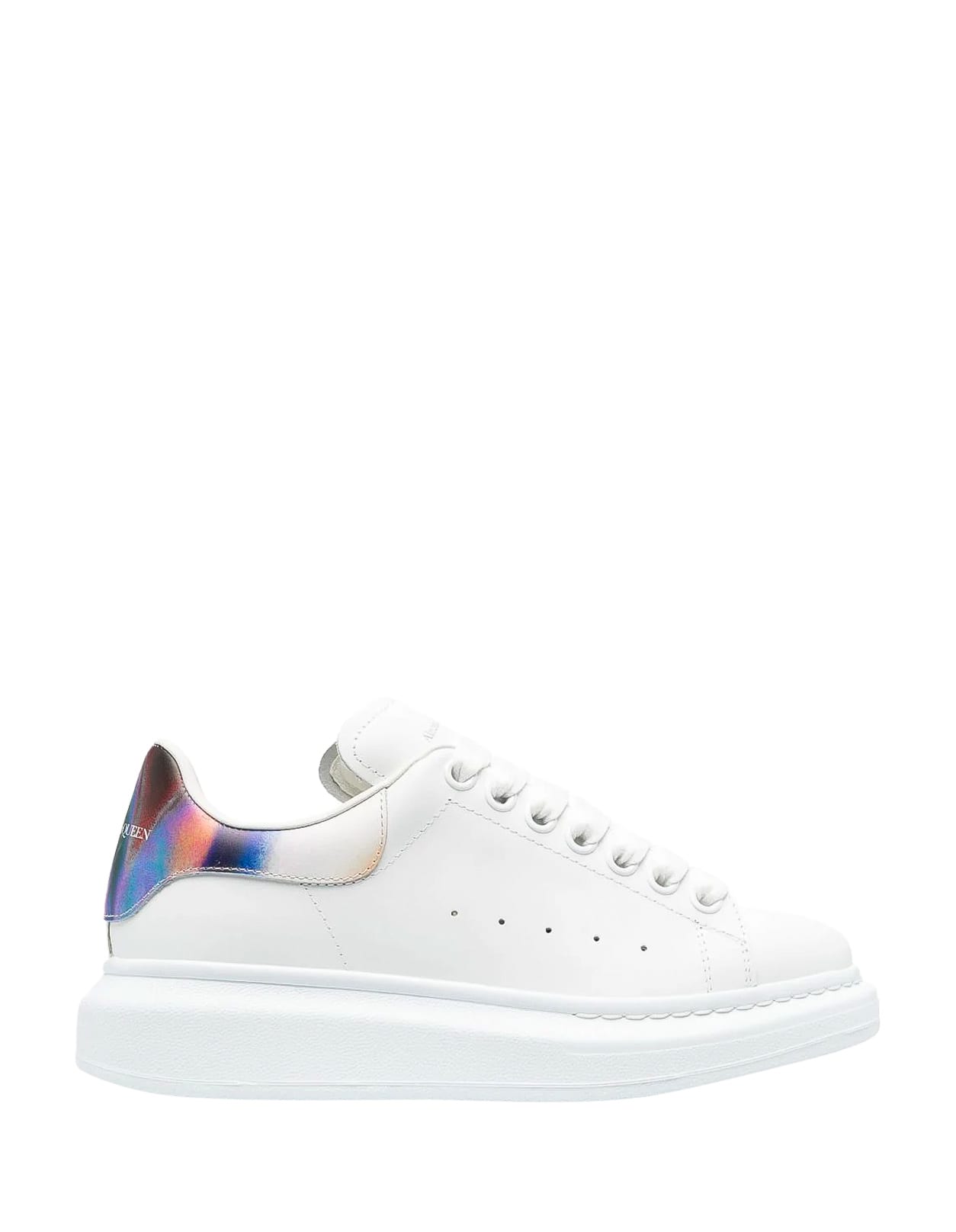 Shop Alexander Mcqueen White Oversized Sneakers With Orchid Print In White/multi