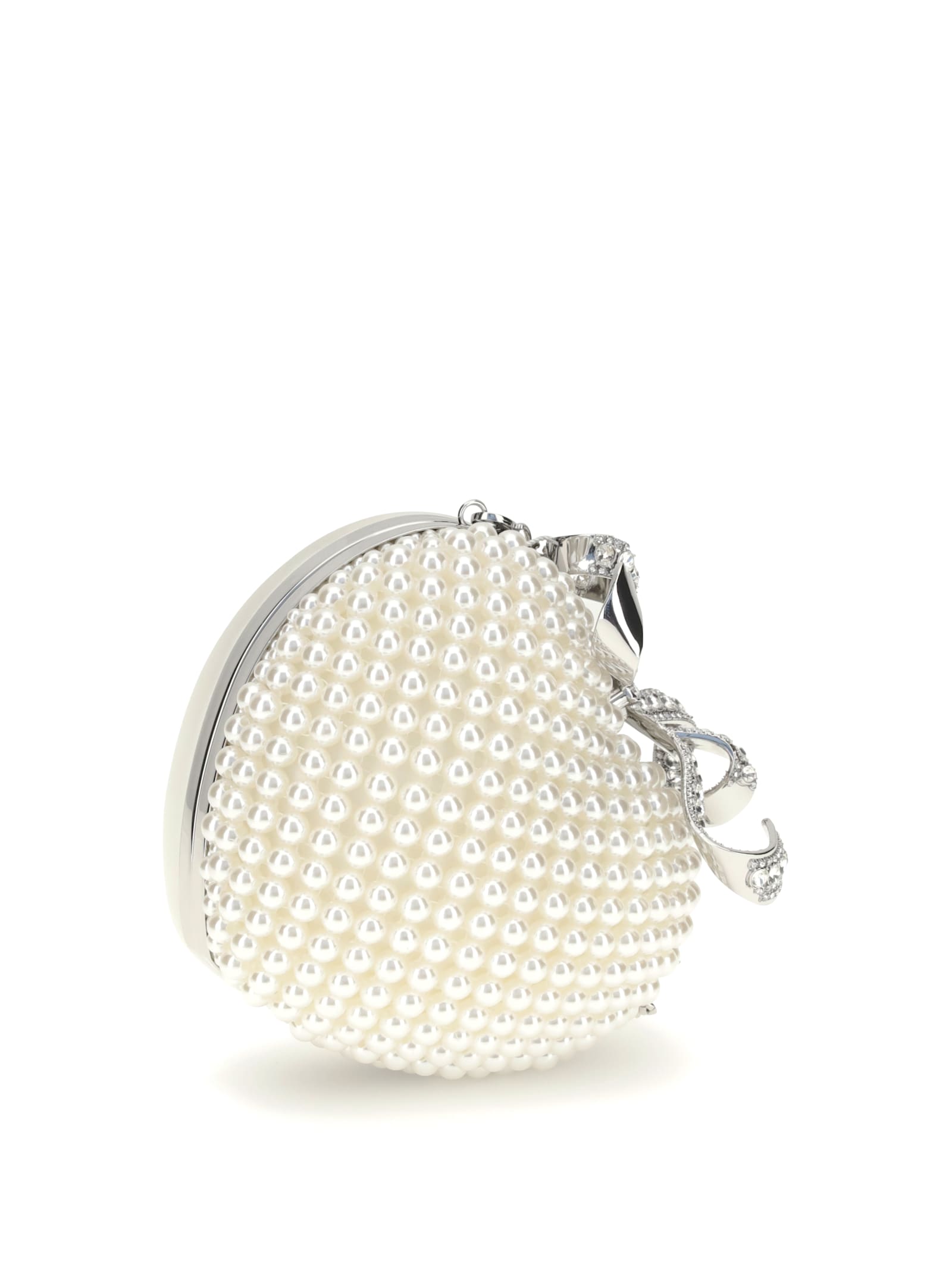 Self-portrait Womens Cream Heart Leather And Faux-pearl Clutch Bag In White