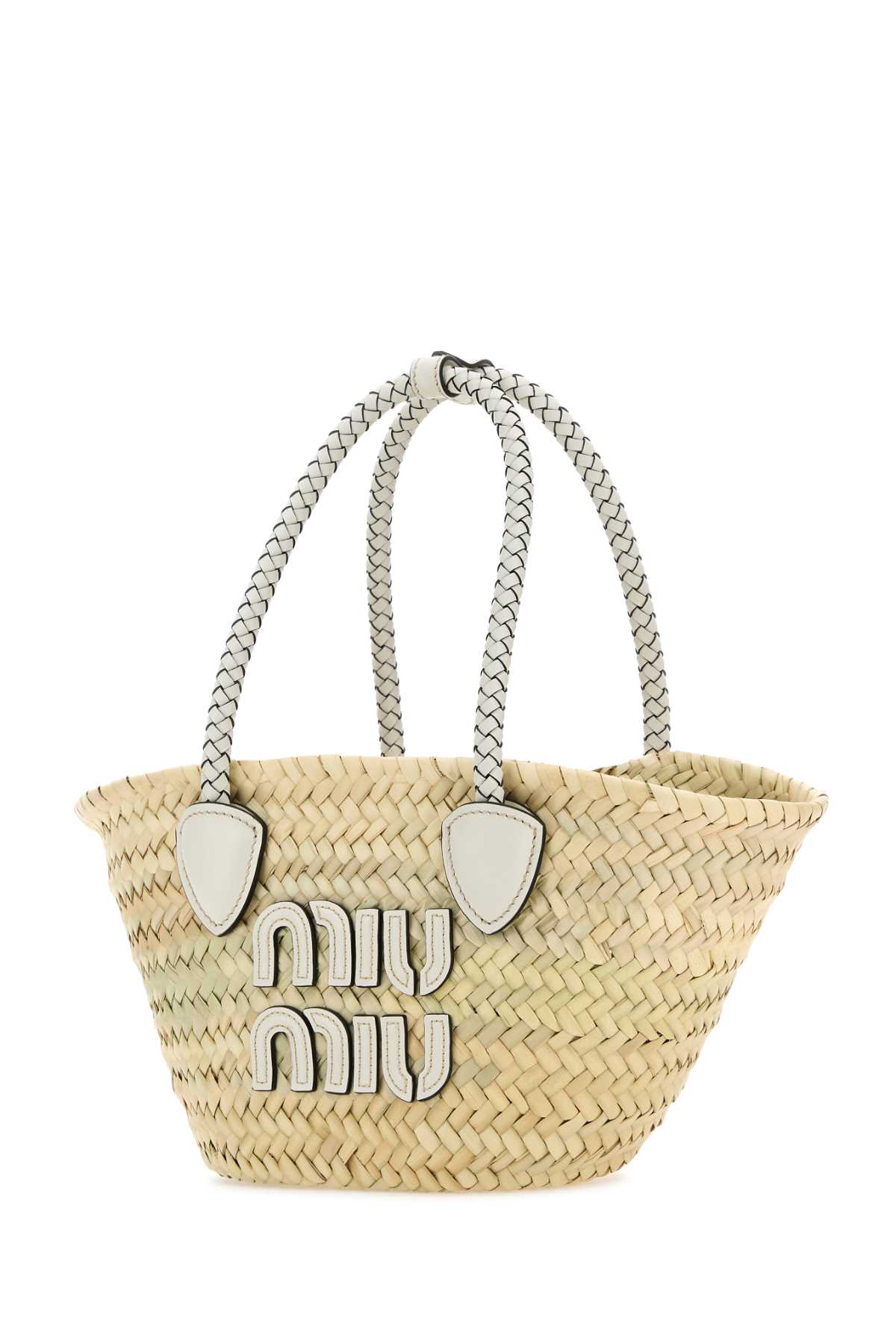 Miu Miu Palm Shopping Bag In Naturalebianco
