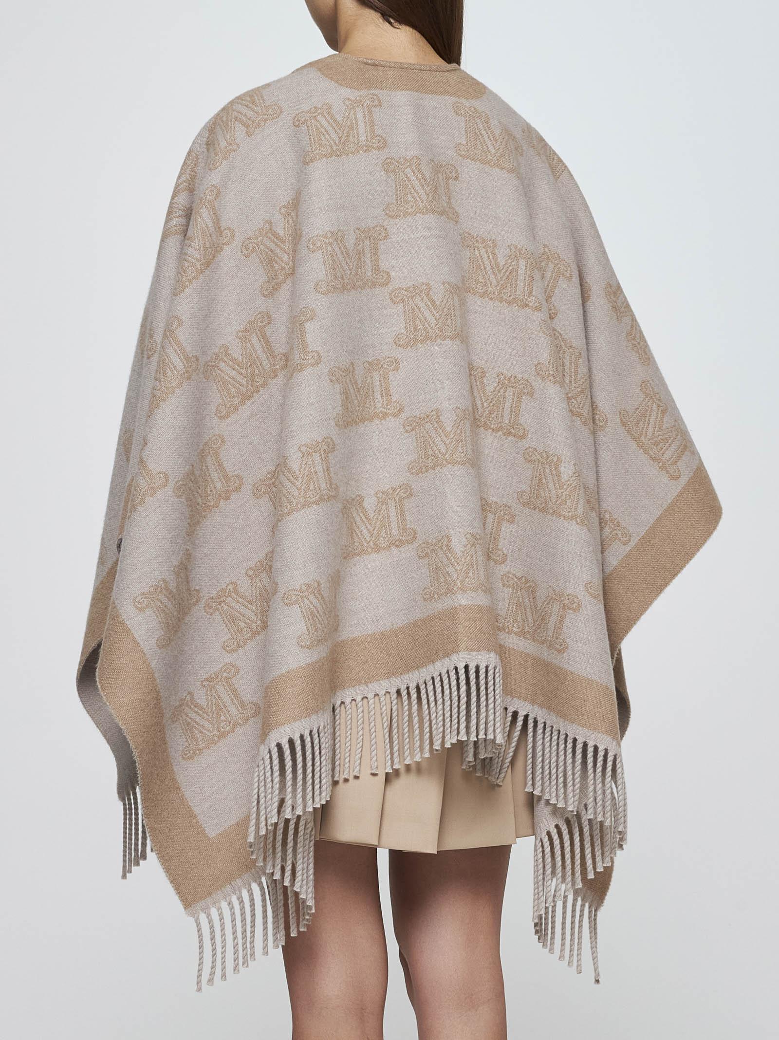 Shop Max Mara Frine Safety-pin Wool Poncho In Sand