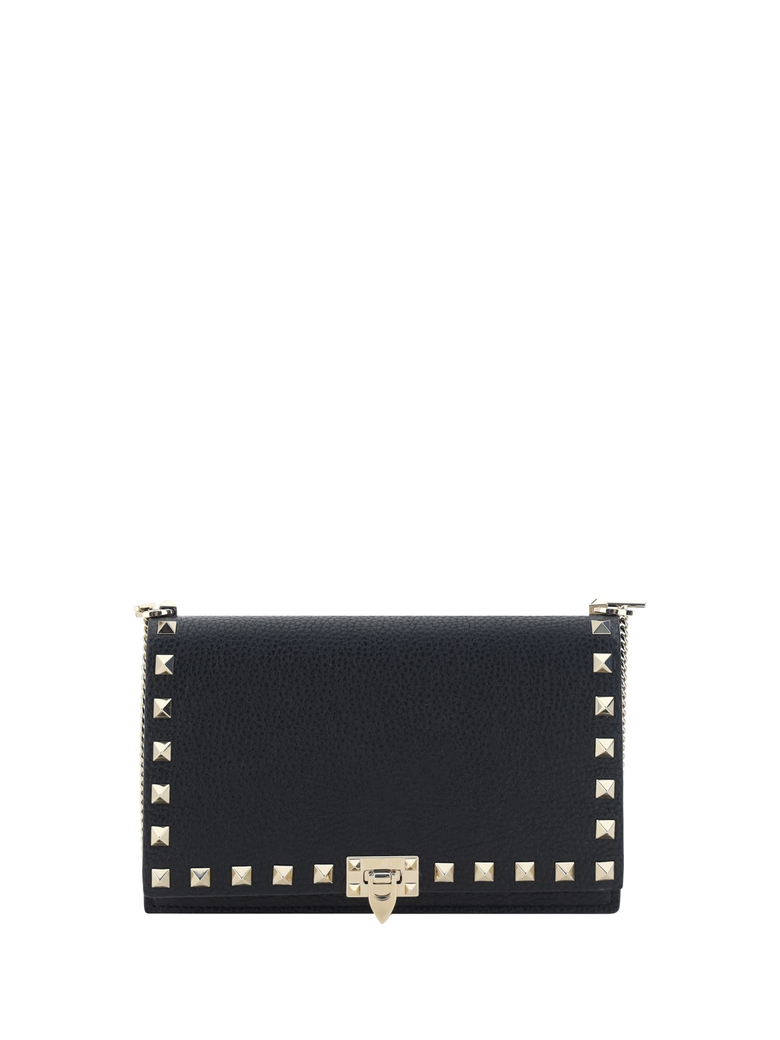 Valentino Rockstud Leather Clutch In Black
