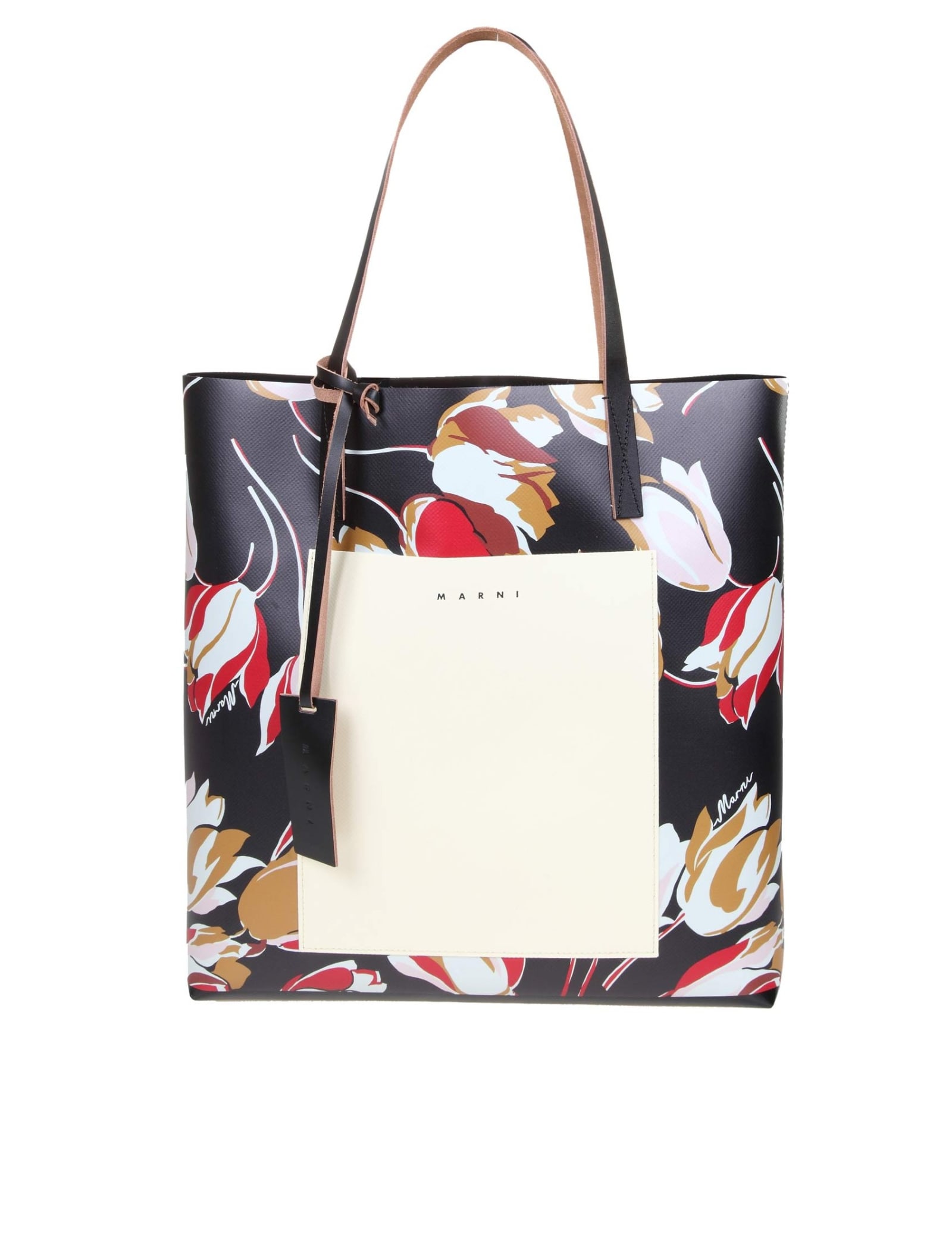 Marni Shopping Bag In Leather With Flower Print