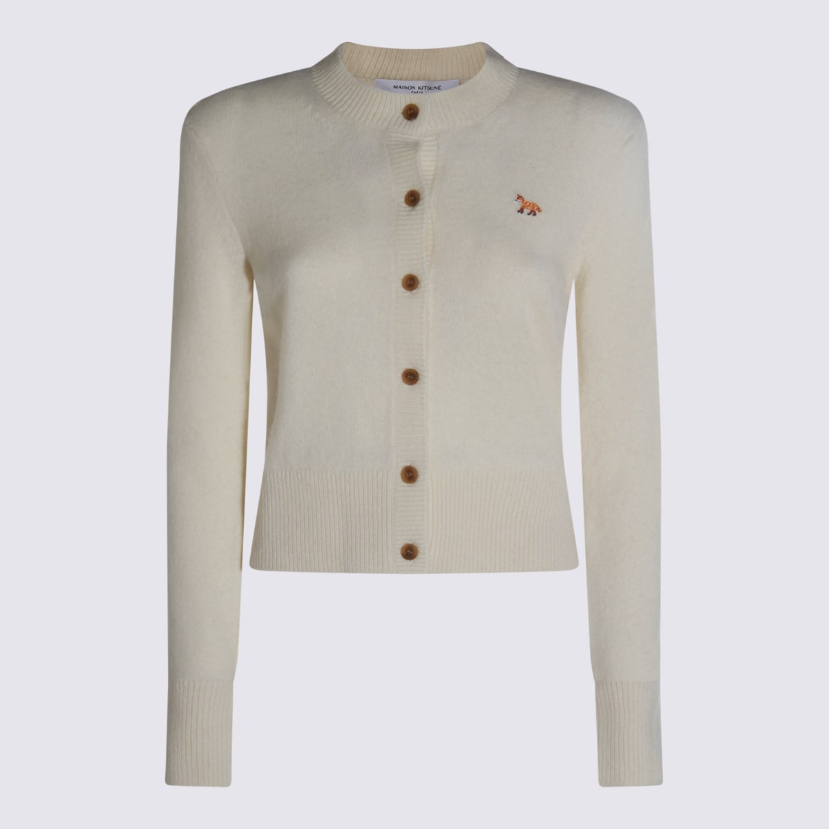 Maison Kitsuné Profile Fox-embroidered Button Cardigan In Sand
