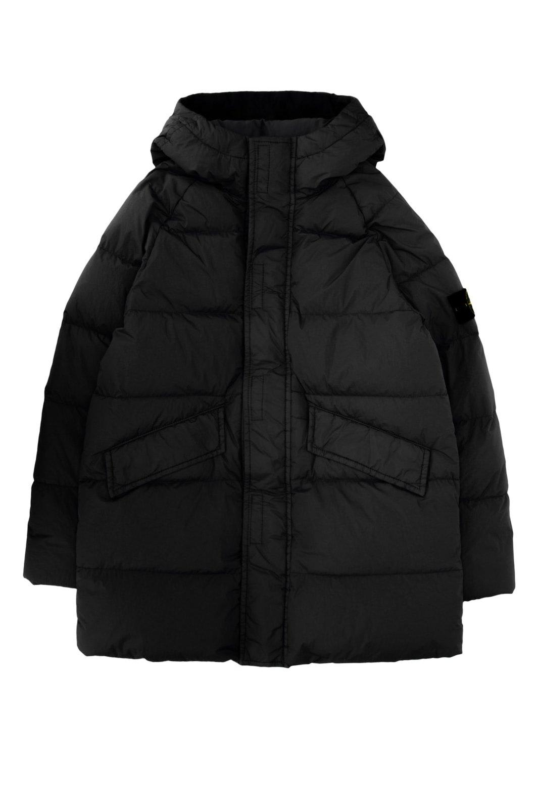 Shop Stone Island Compass-motif Long-sleeved Padded Coat In Black