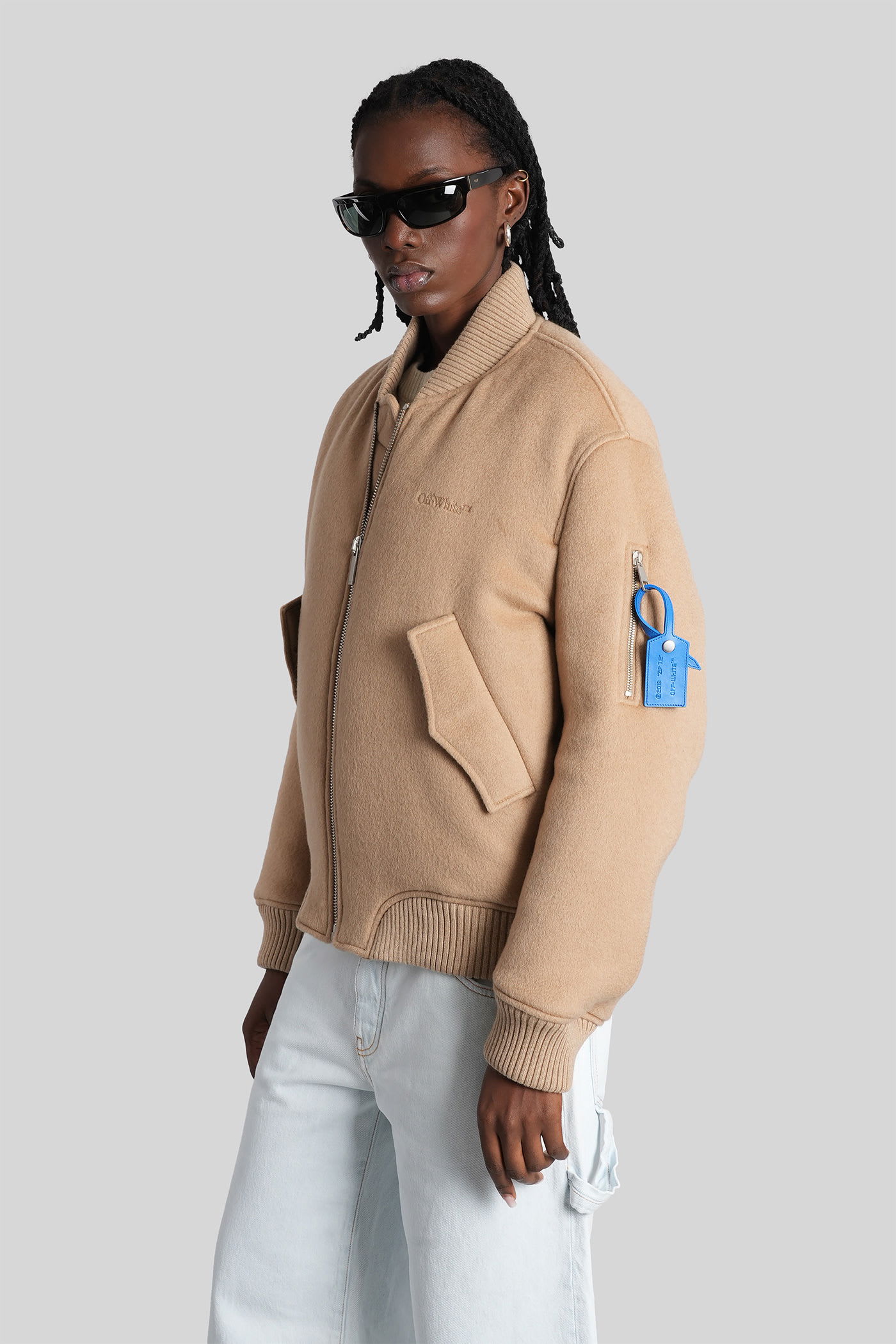 Off-white Bomber Jacket In Beige Cashmere In Brown