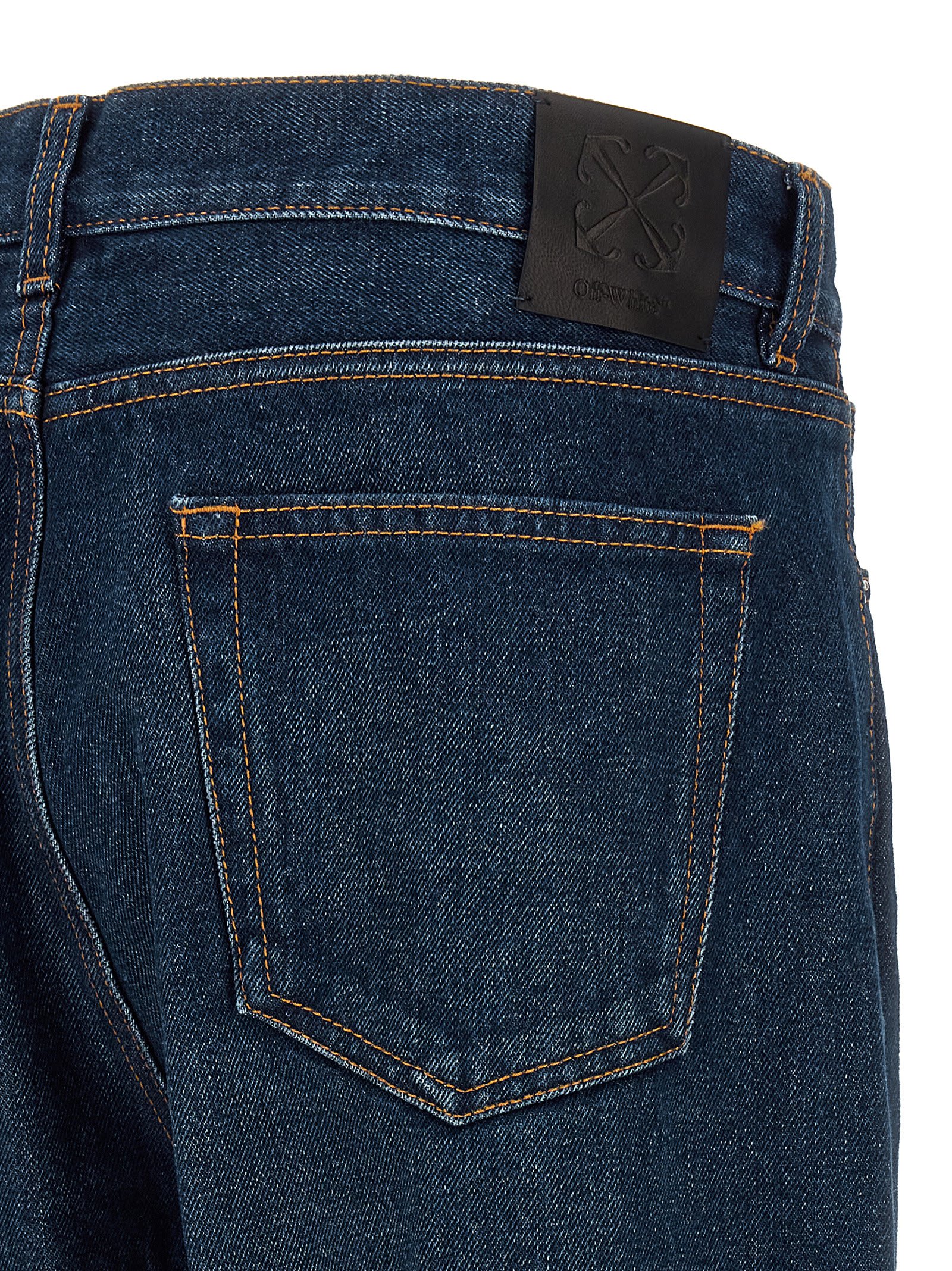 Off-white Arr Tab Zip Det Skate Wide-leg Jeans In Blue