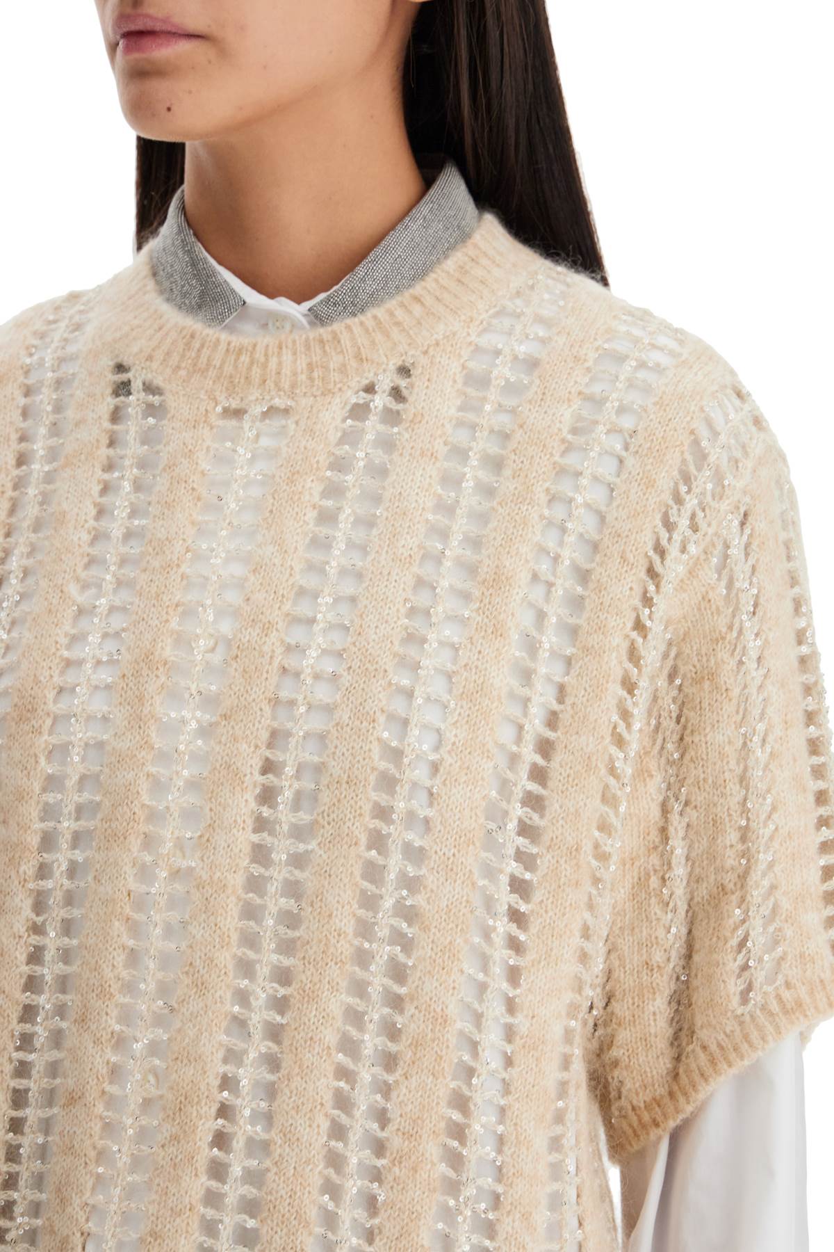 Brunello Cucinelli Wool-mohair Blend Crochet Sweater In Beige+stracciatella+seashell