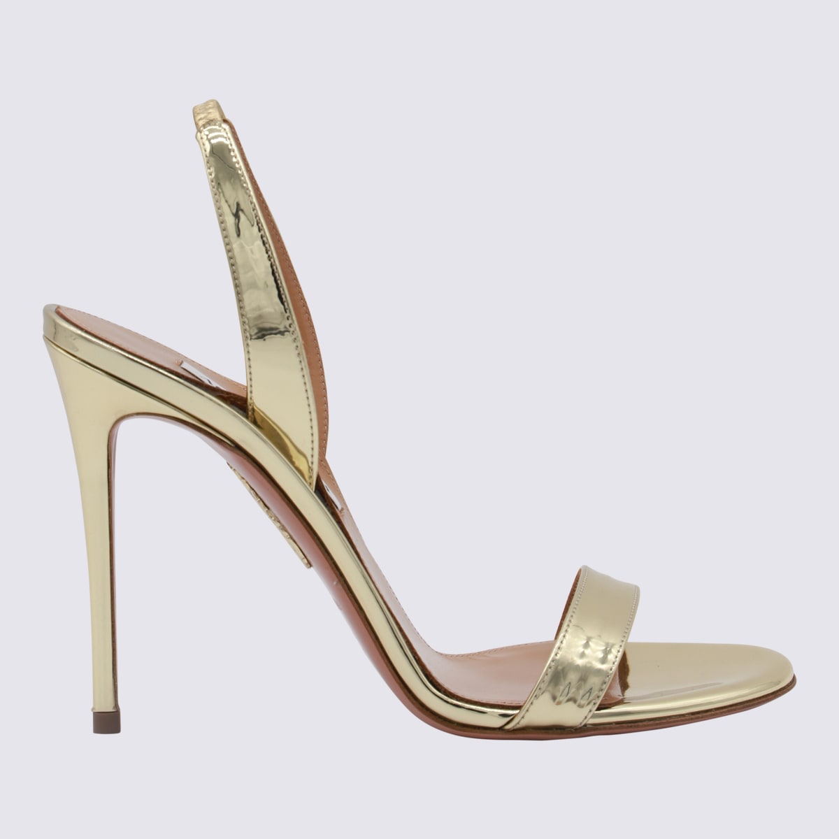 Aquazzura So Nude 85 Sandal In Metallic Leather In Golden