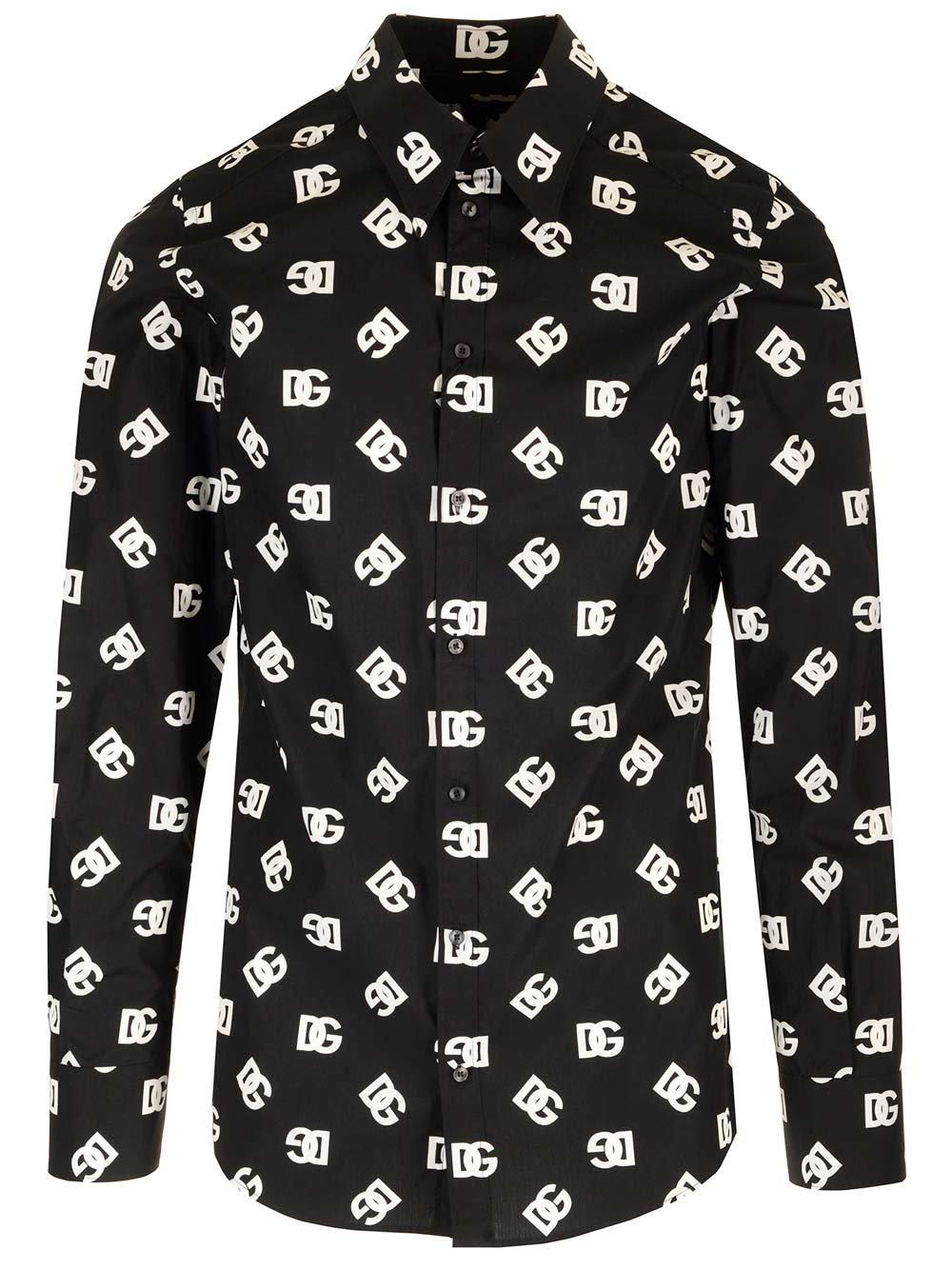 Shop Dolce & Gabbana All-over Dg Printed Buttoned Shirt In Dg Bianco Fdo.nero