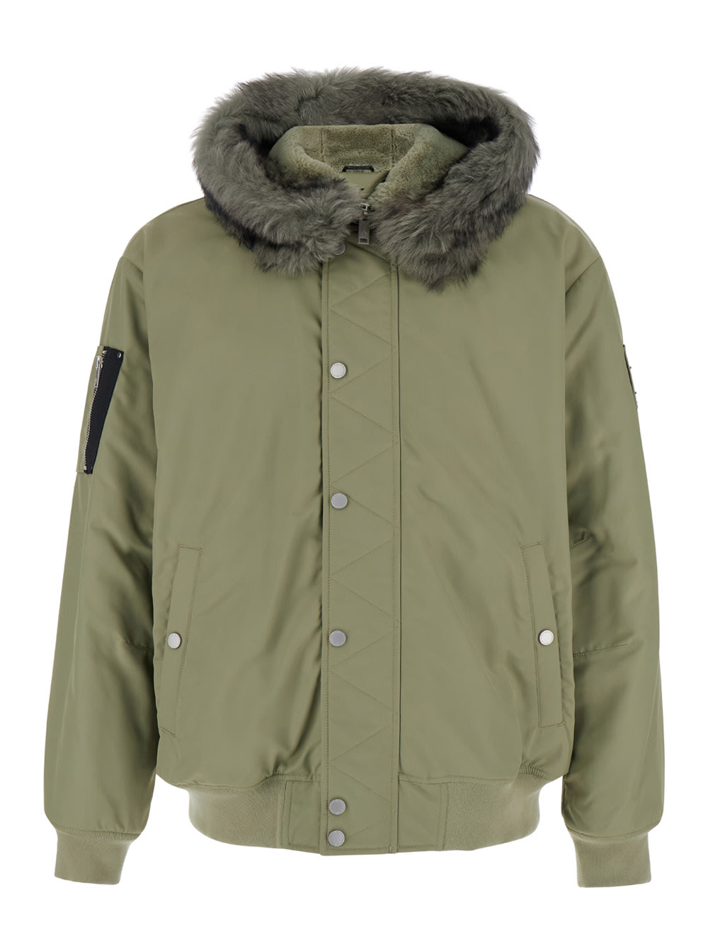 Shop Moose Knuckles Denali Green Bomber Jacket With Hood And Logo Patch On The Sleeve In Tech Fabric Woman