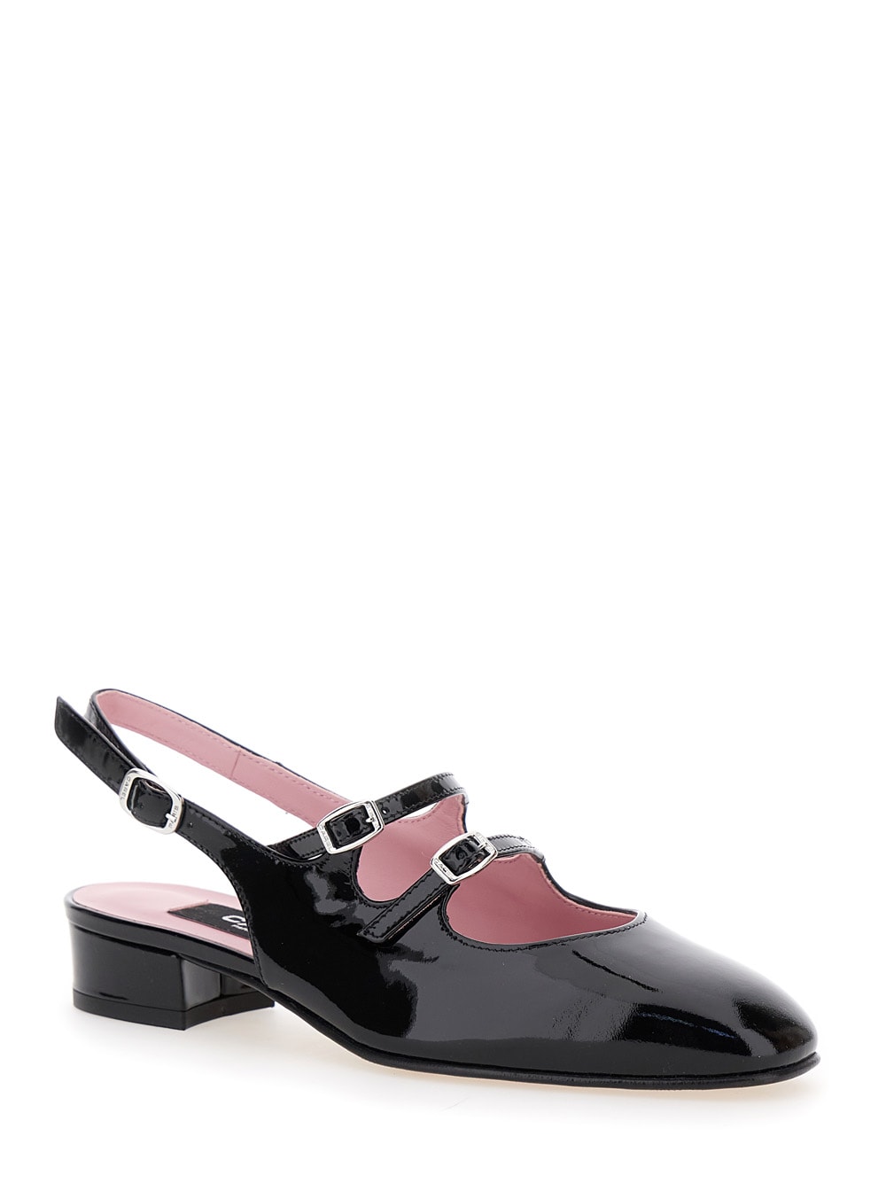peche Black Slingback Pumps With Buckle Strap Closure In Patent Leather Woman