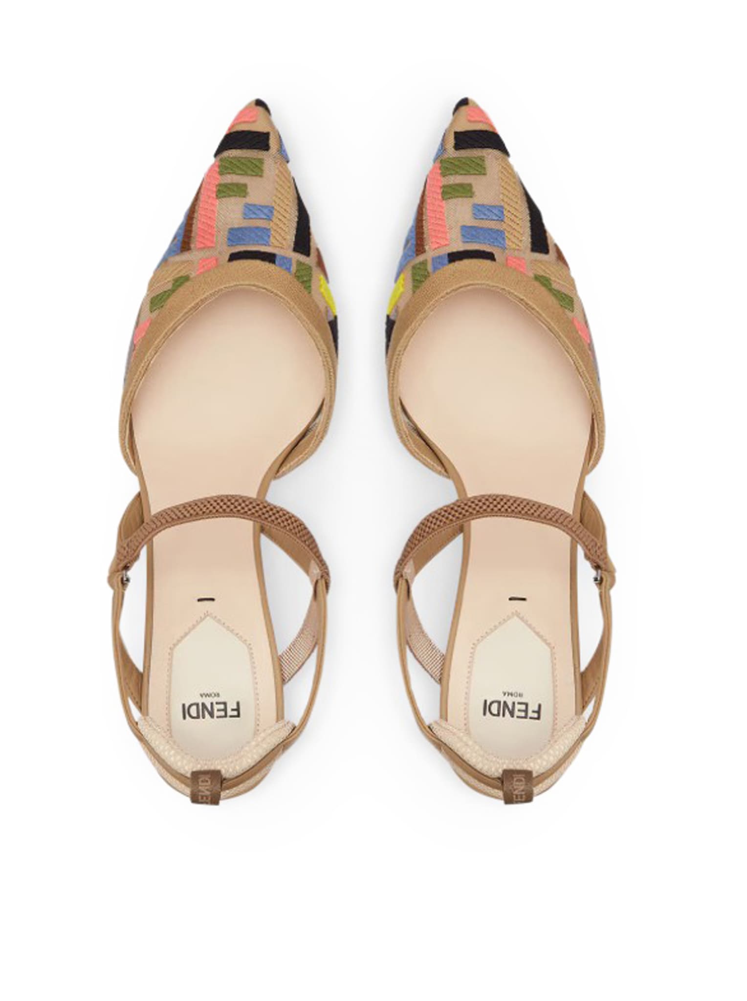 Shop Fendi Colibri Lite Ff Mesh Slingback Pumps In Gzr Nude Multicolor