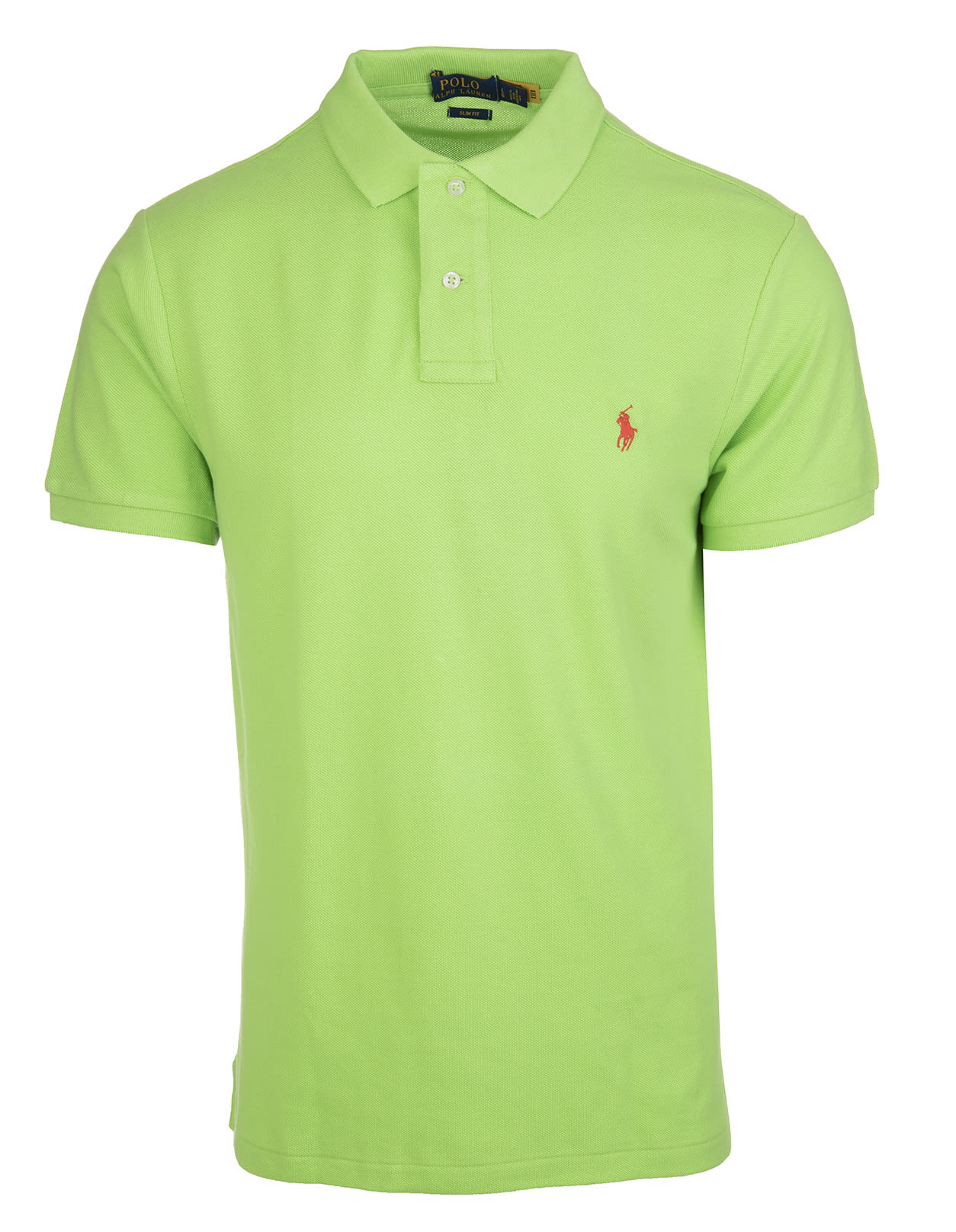 Ralph Lauren Man Lime Green And Red Slim-fit Pique Polo Shirt