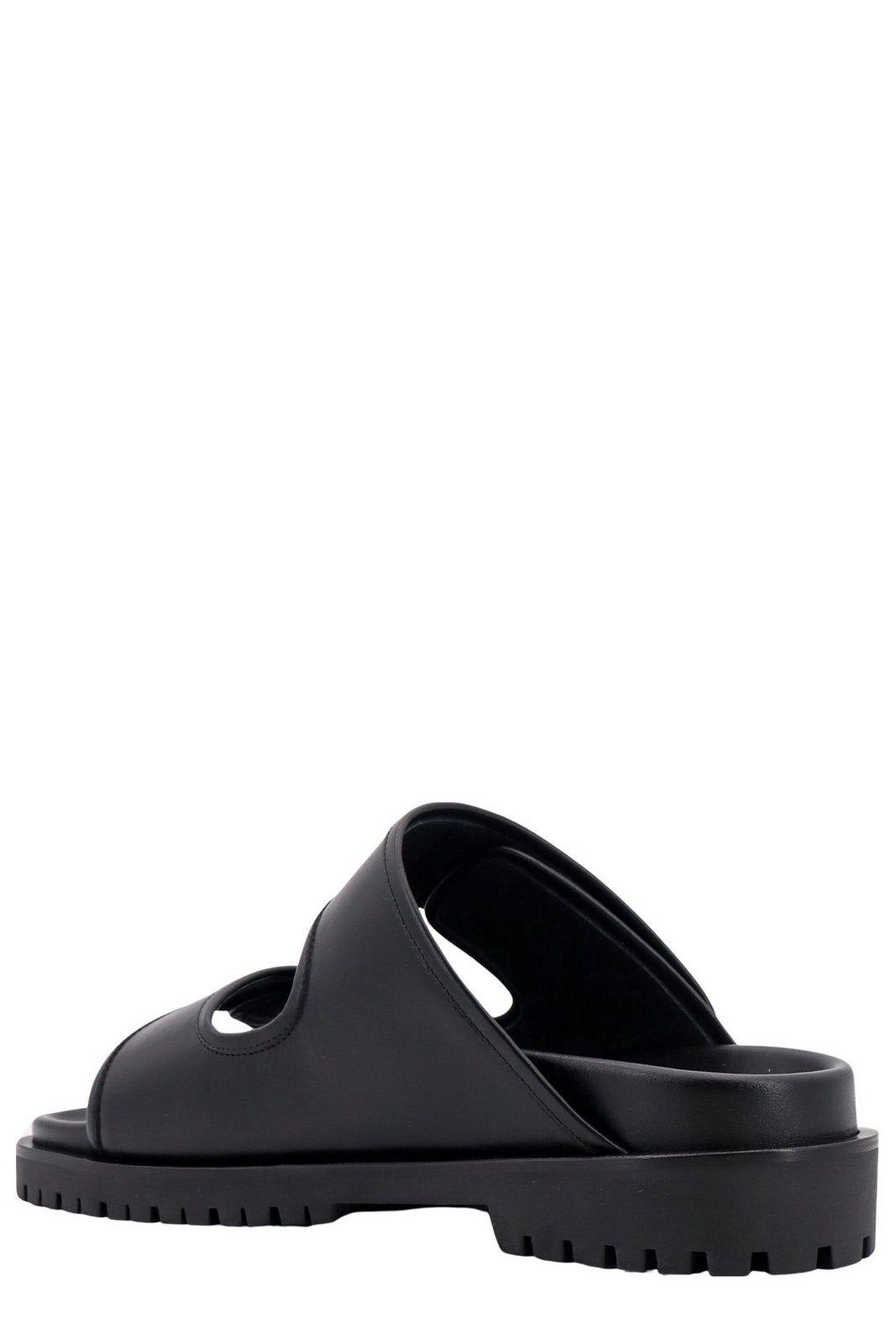 Shop Off-white Arrow Plaque Flat Sandals In Black Silver