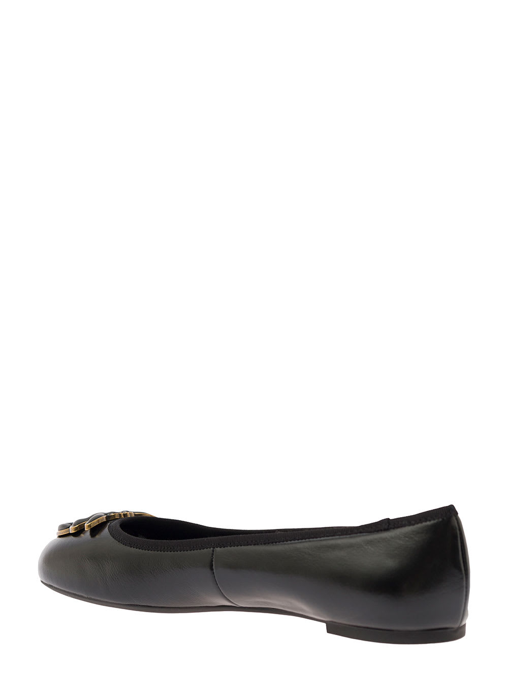 Shop Pinko Black Ballerinas With Black Ribbon In Leather Woman