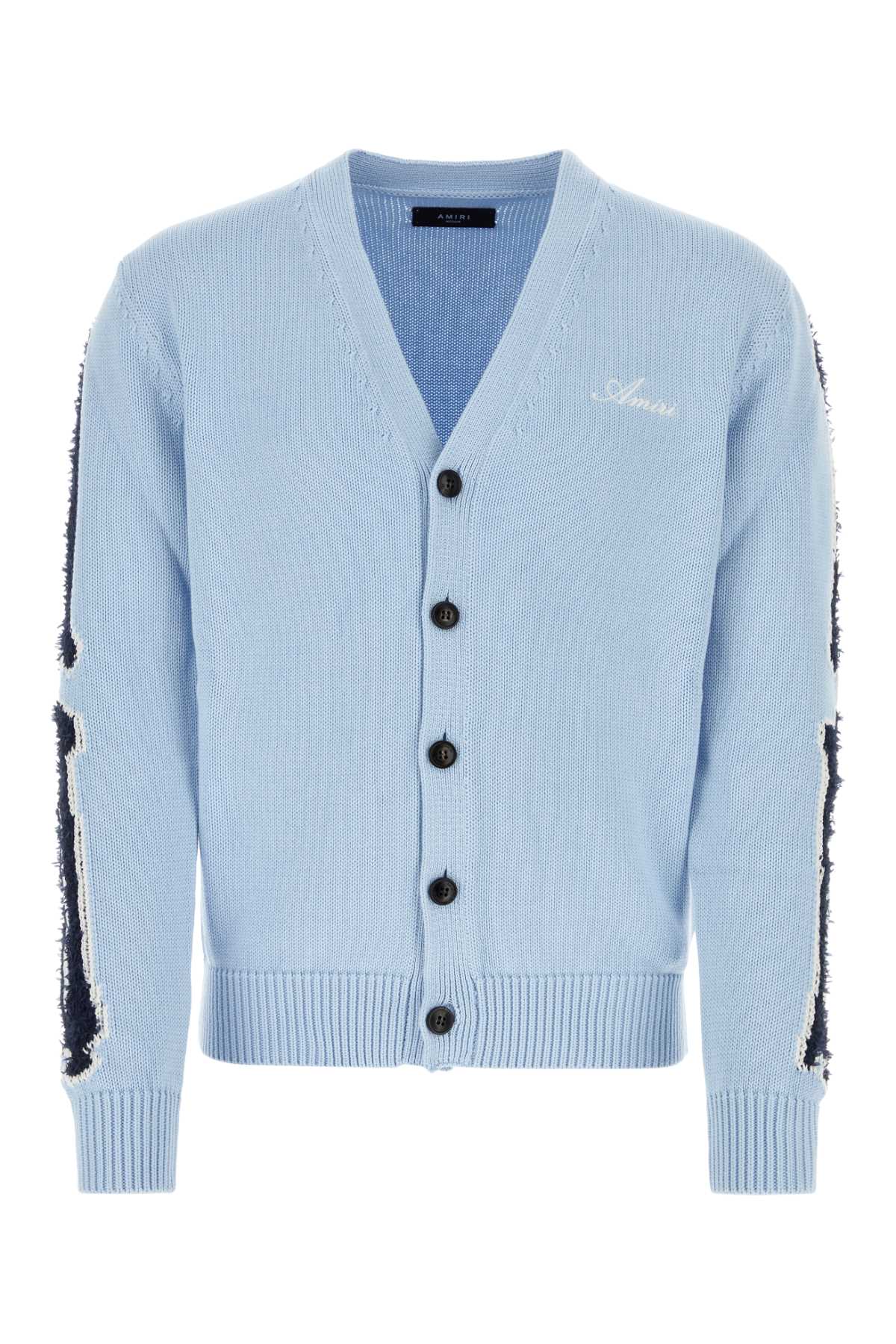 Shop Amiri Pastel Light Blue Cotton Blend Cardigan In Cerulean