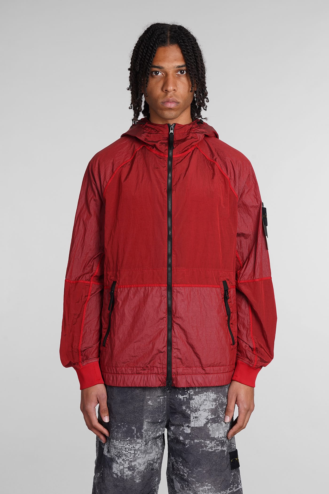 STONE ISLAND CASUAL JACKET IN RED POLYAMIDE
