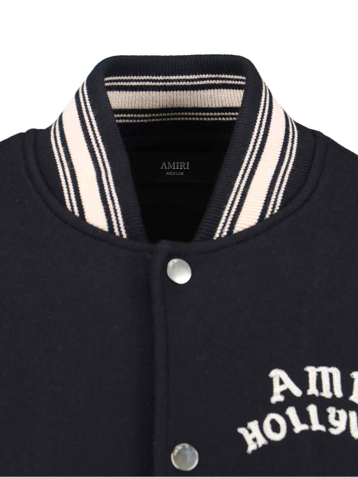 Amiri Varsity Jacket With White Contrasting Sleeves And Embroidered Detailing In Black