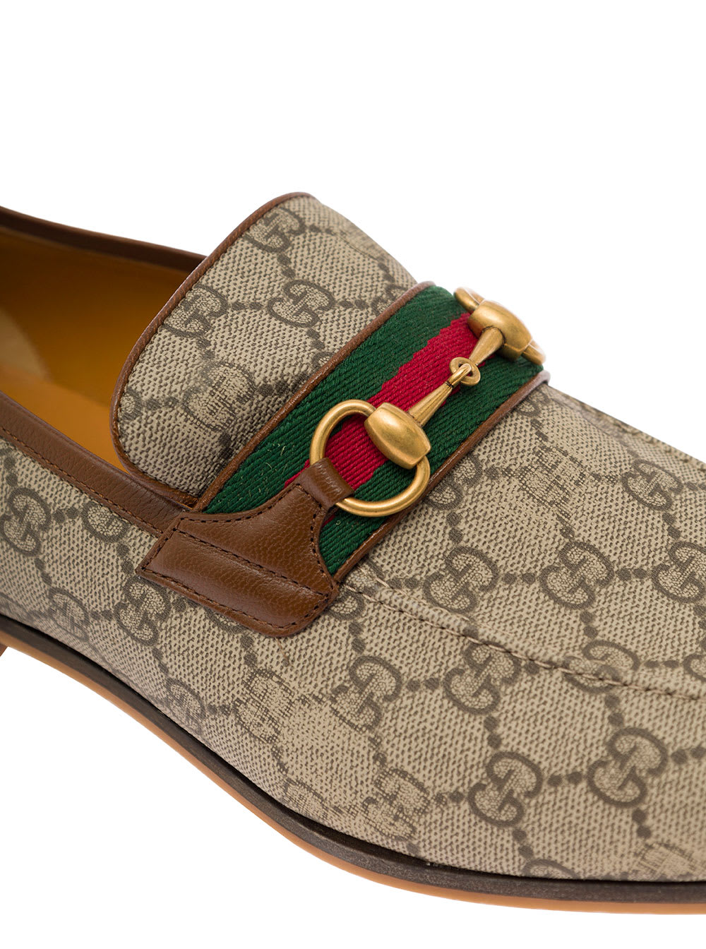 Gucci Paride Beige Loafers With Horsebit And Web Detail In Gg Supreme Canvas Man In Brown