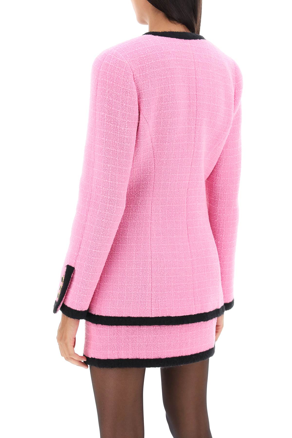 Shop Alessandra Rich Double-breasted Boucle Tweed Jacket In Pink (pink)