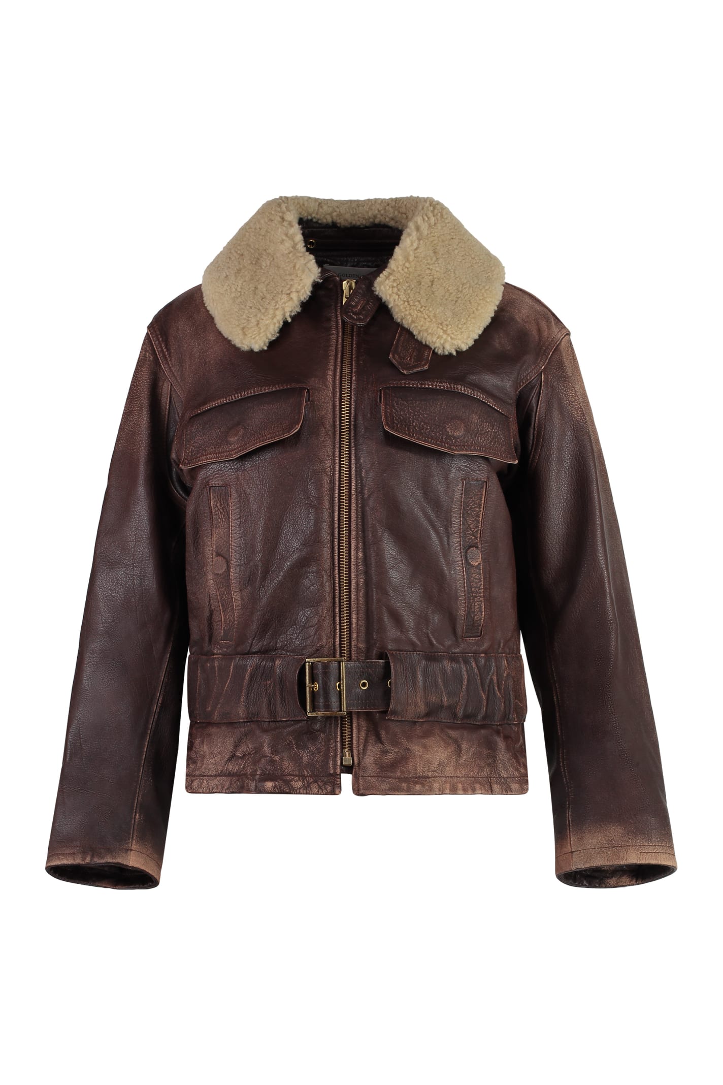 Shop Golden Goose Ilaria Leather Jacket In Brown