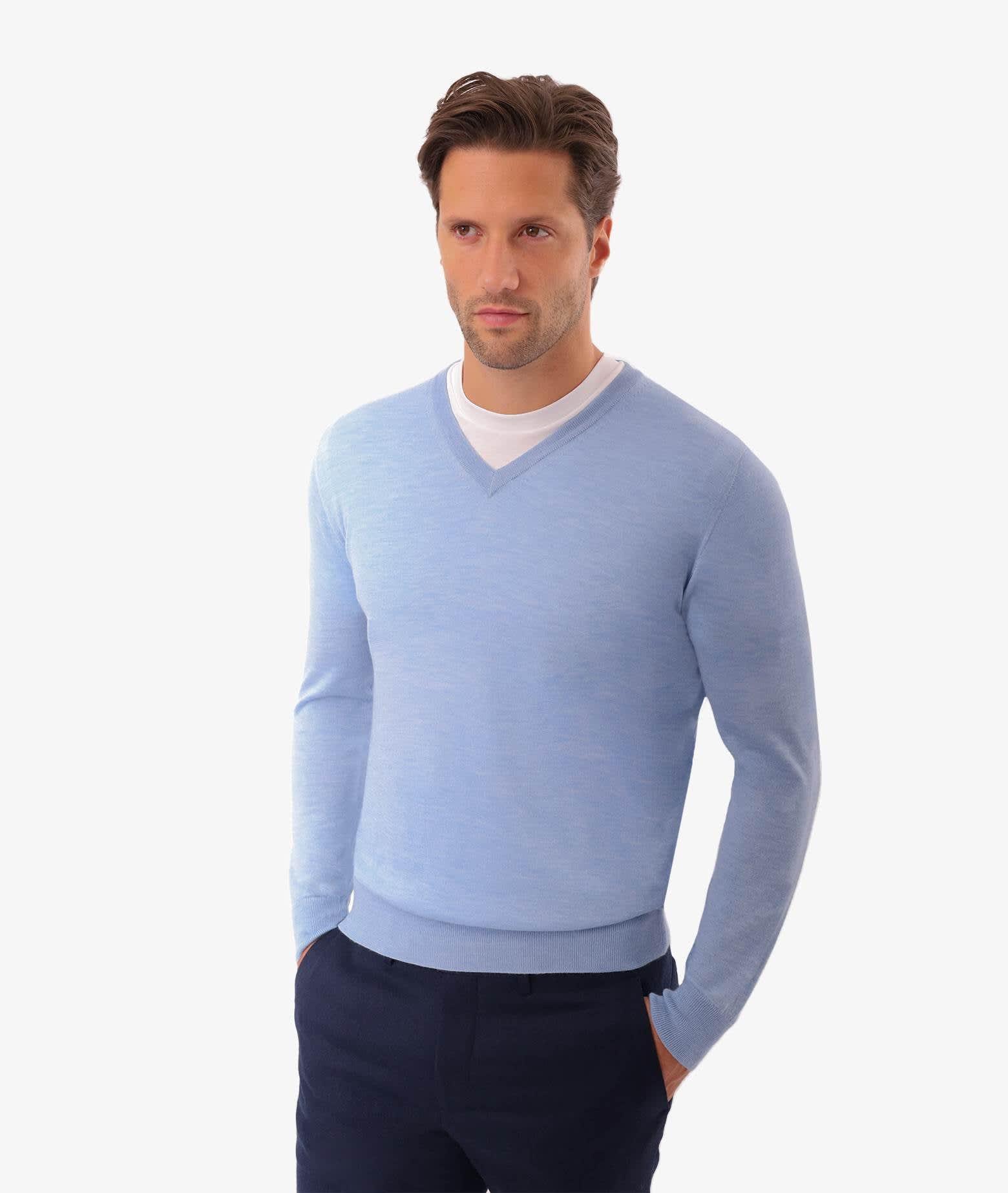 Shop Larusmiani V-neck Sweater Pullman Sweater In Lightblue