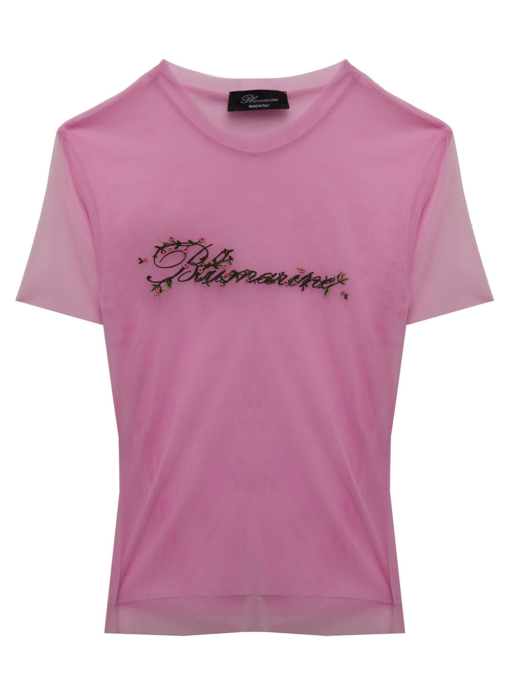 Blumarine Womans Pink Mesh T-shirt With Logo