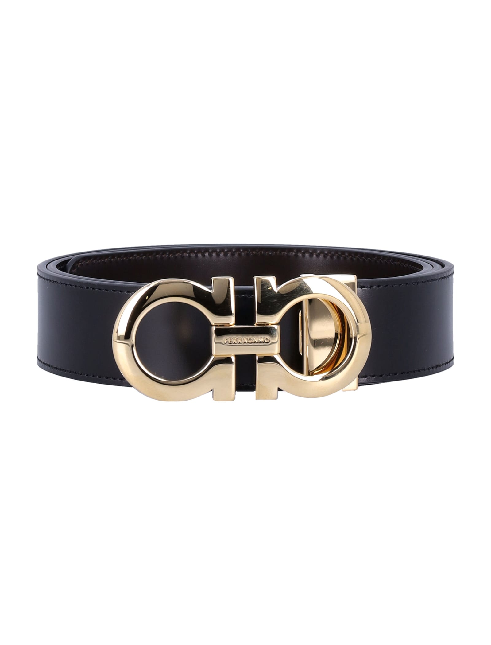 Shop Ferragamo Gancini Buckle Belt In Nero Hickory