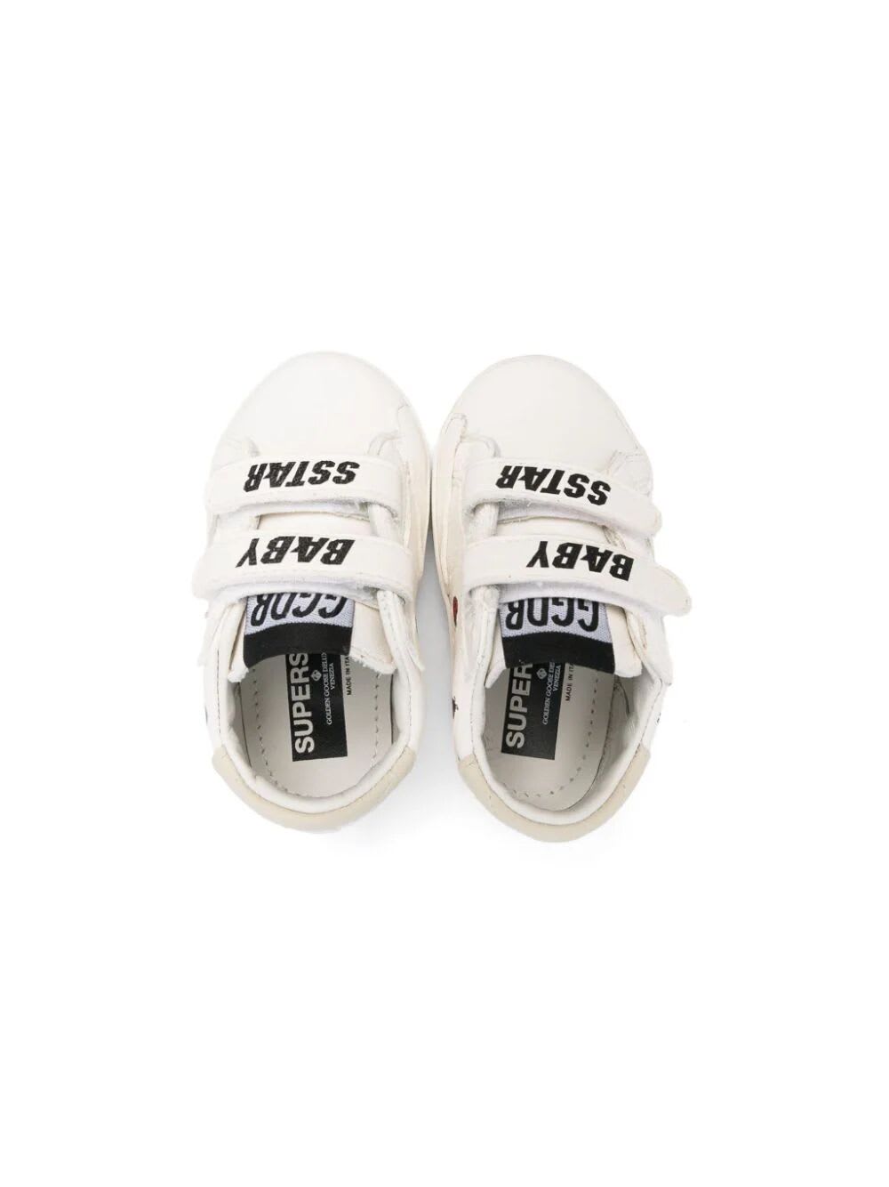 Shop Golden Goose Baby School Nappa Upper With Prints Leather Star And Heel In White Ivory Red